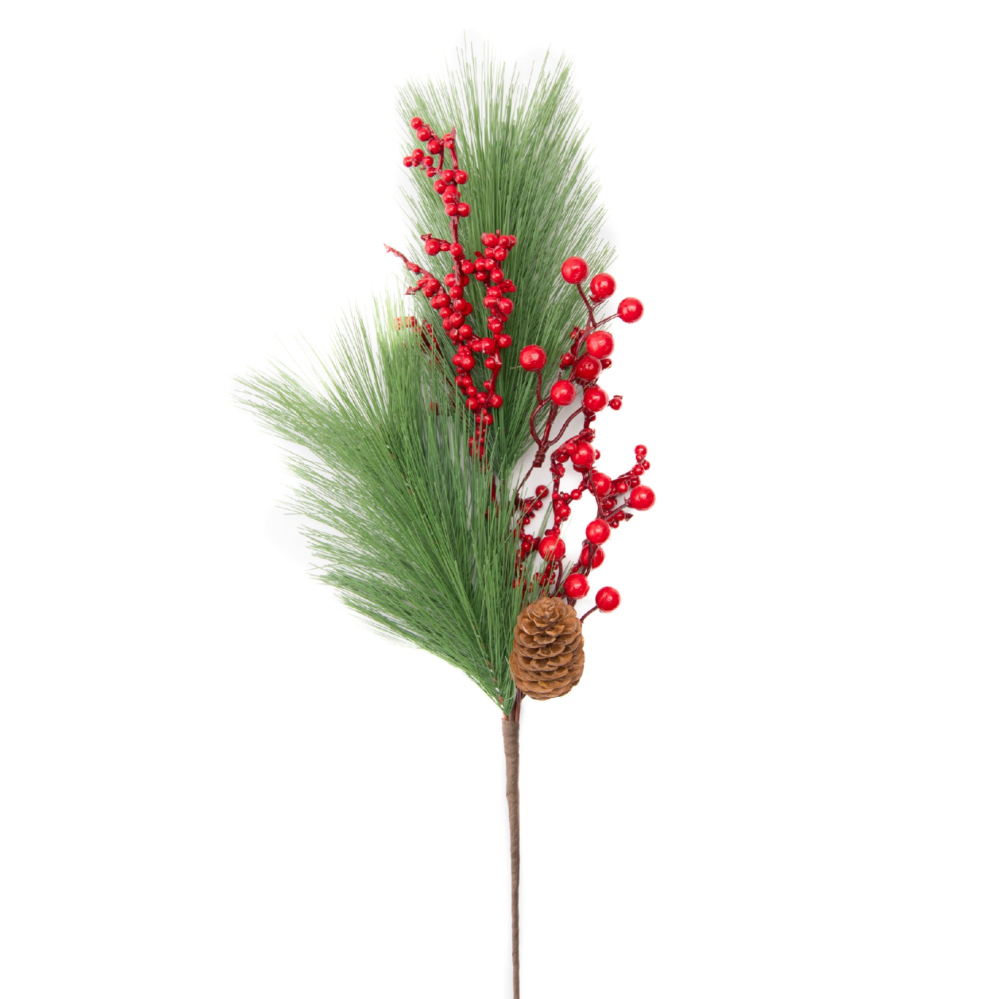 Red Berries and Pine Needle Spray, Floral Pick, Holiday Decor- Set of 6