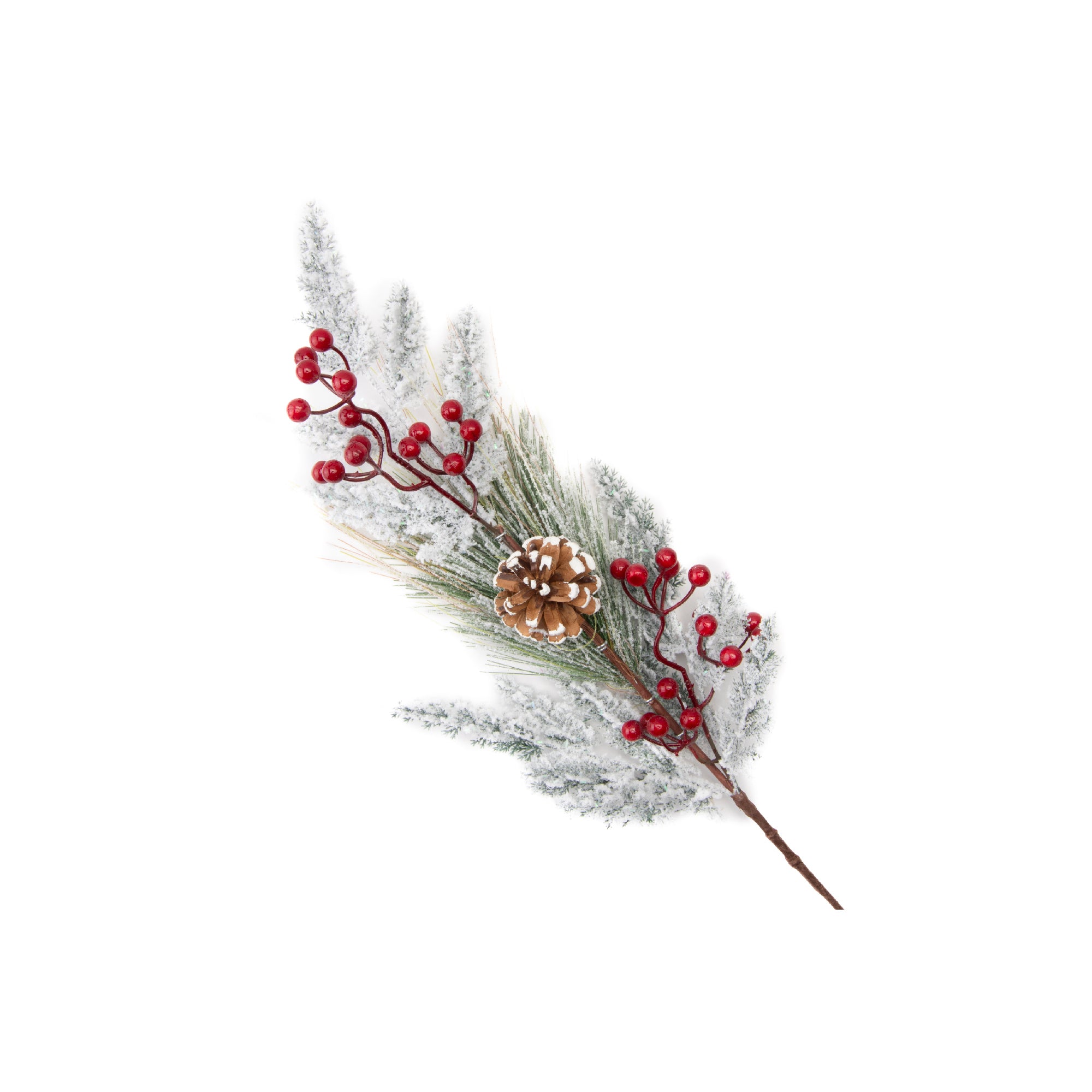 Flocked Berries and Cedar Spray, Floral Pick, Holiday Decor- Set of 6