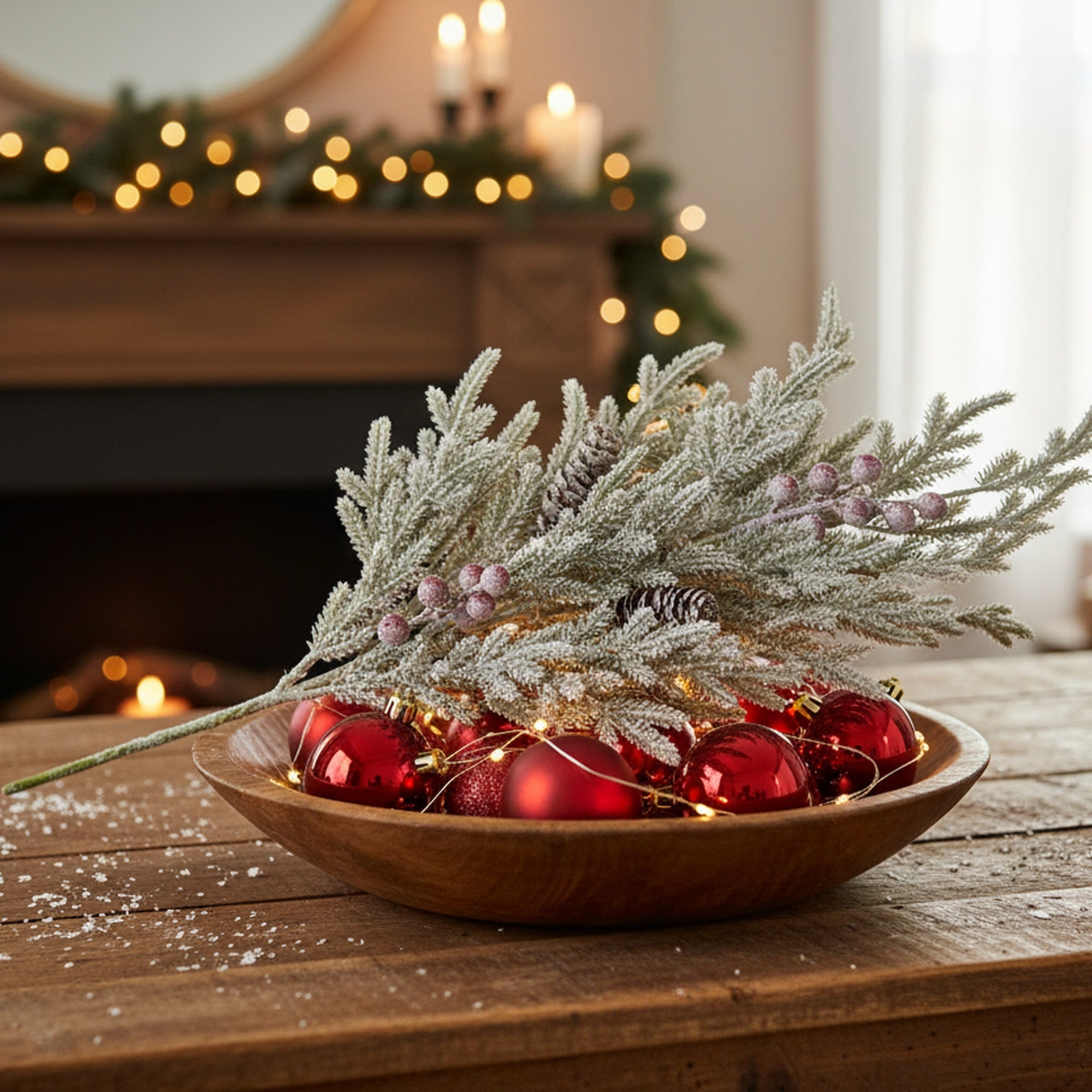 Flocked Pinecone and Cedar Spray, Christmas, Floral Pick, Holiday Decor- Set of 6