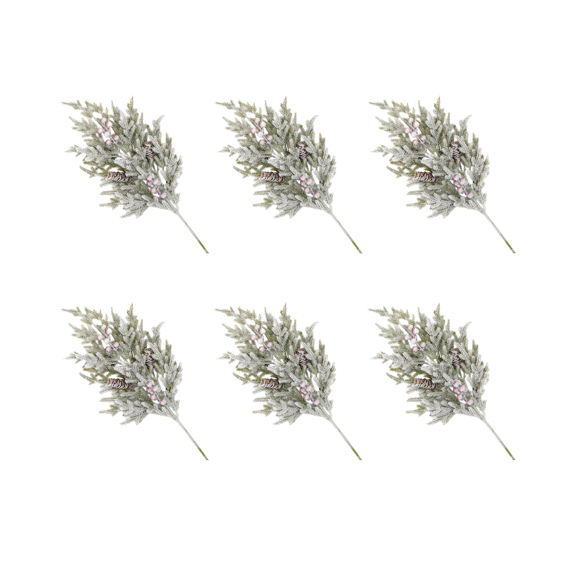 Flocked Pinecone and Cedar Spray, Christmas, Floral Pick, Holiday Decor- Set of 6