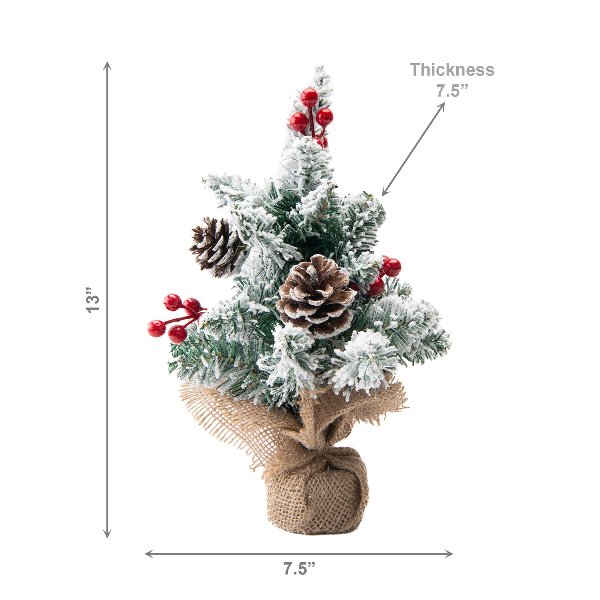 Snowy Berries and Pinecone Cedar Tree with Burlap Base 13", Christmas, Holiday Decor