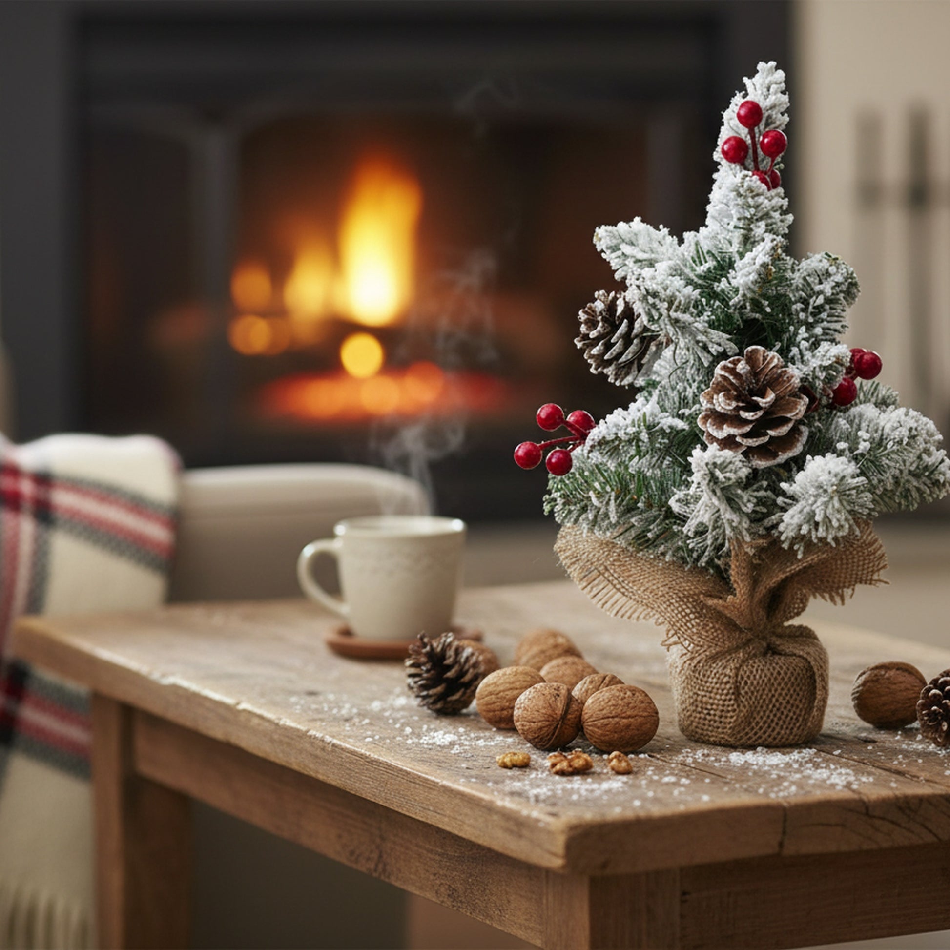 Snowy Berries and Pinecone Cedar Tree with Burlap Base 13", Christmas, Holiday Decor