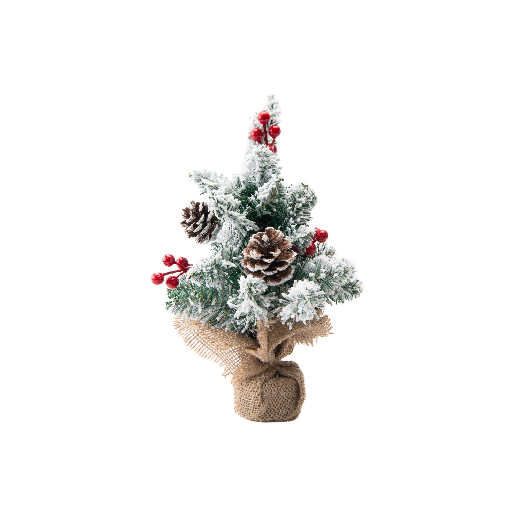 Snowy Berries and Pinecone Cedar Tree with Burlap Base 13", Christmas, Holiday Decor
