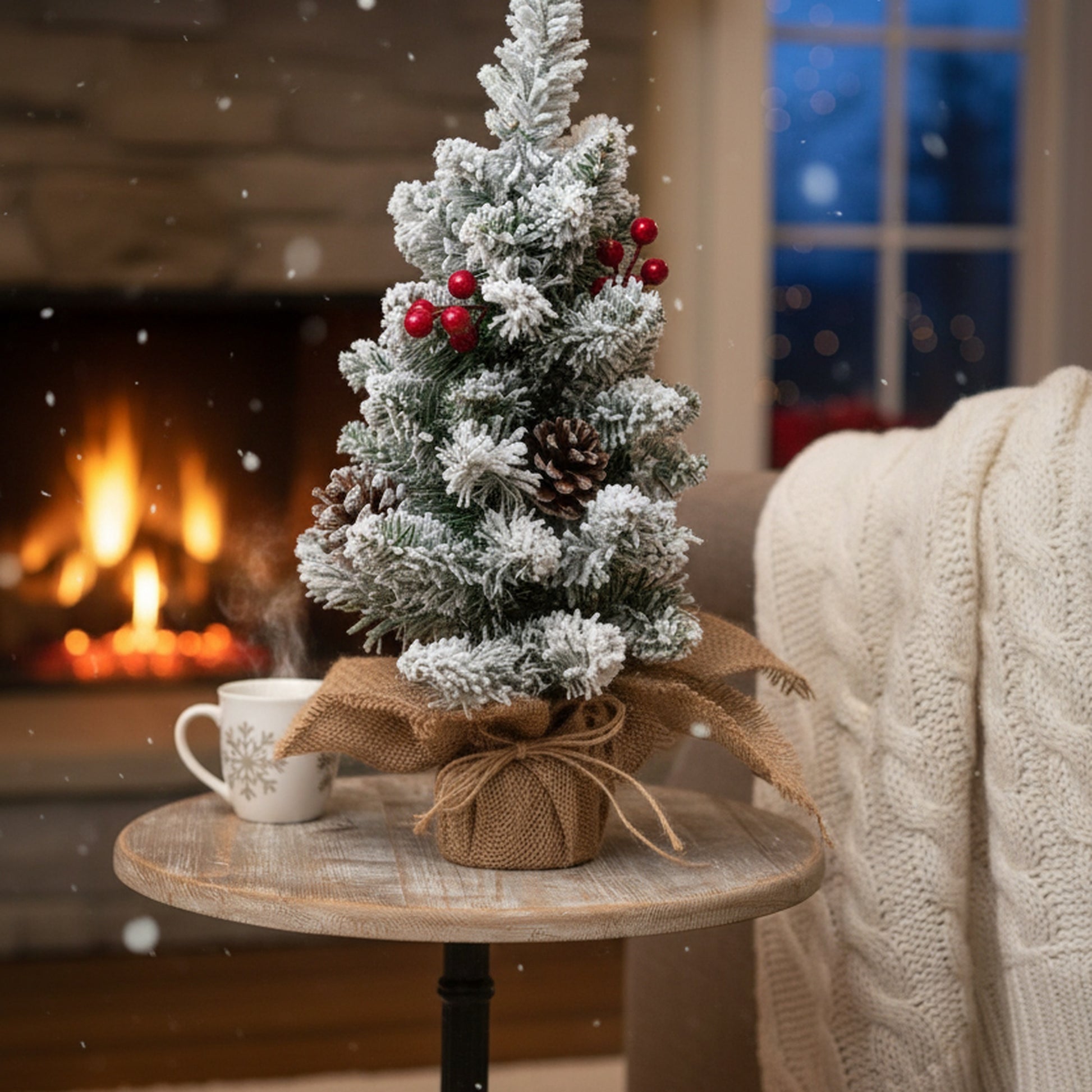 Snowy Berries and Pinecone Cedar Tree with Burlap Base 18", Christmas, Holiday Decor
