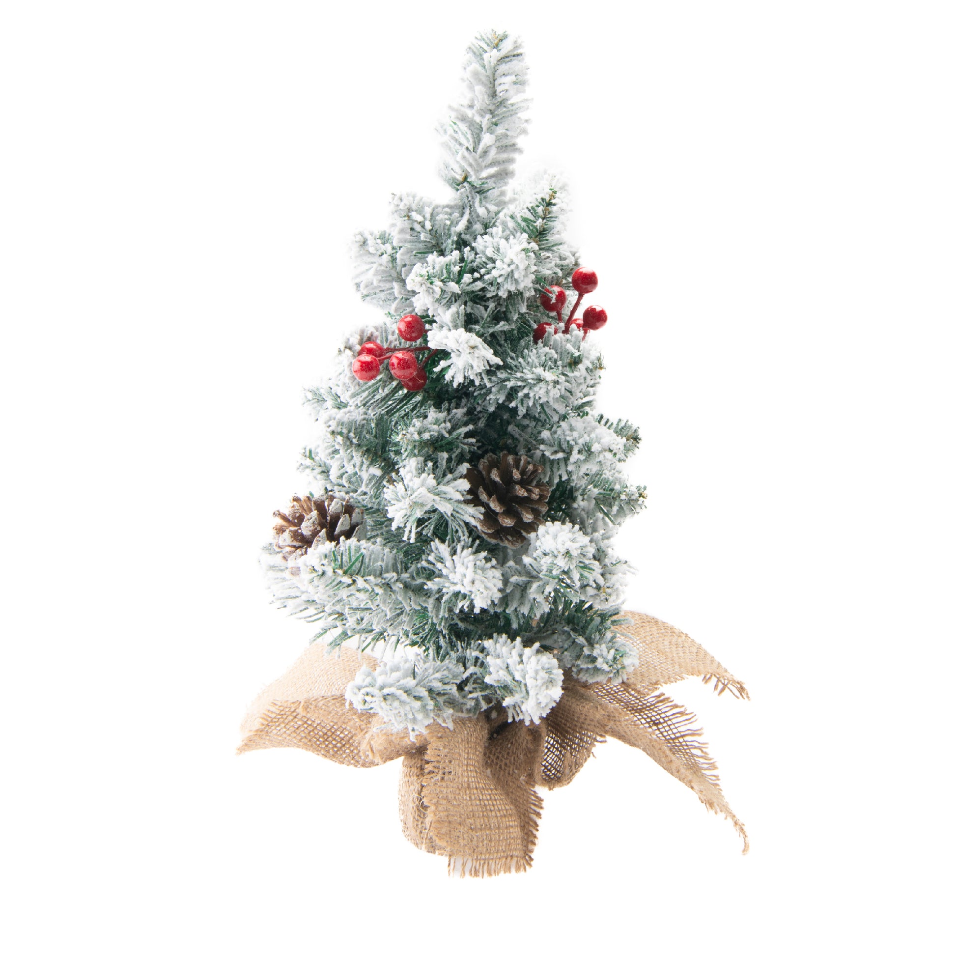 Snowy Berries and Pinecone Cedar Tree with Burlap Base 18", Christmas, Holiday Decor