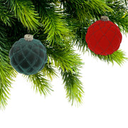 Velveteen Glass Ball Ornaments, Assorted Christmas Tree Decorations, Holiday Sparkling Baubles, Set of 12