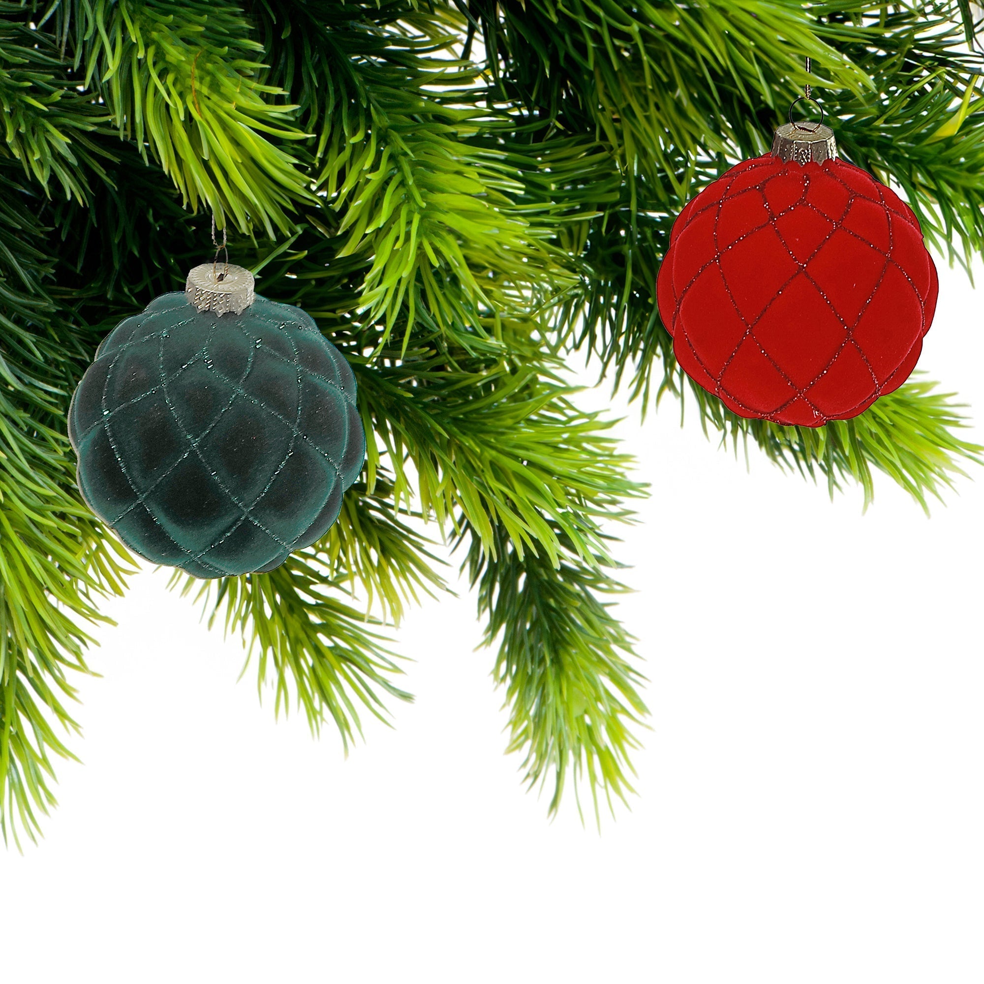 Velveteen Glass Ball Ornaments, Assorted Christmas Tree Decorations, Holiday Sparkling Baubles, Set of 12