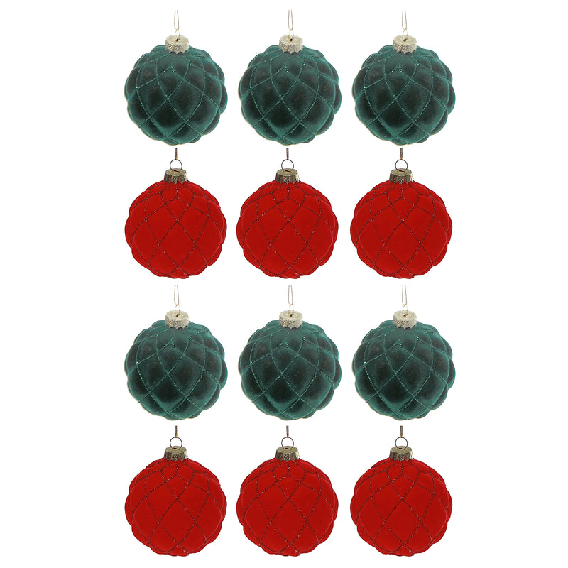 Velveteen Glass Ball Ornament (Asstd) (12/Disp) - Set of 12
