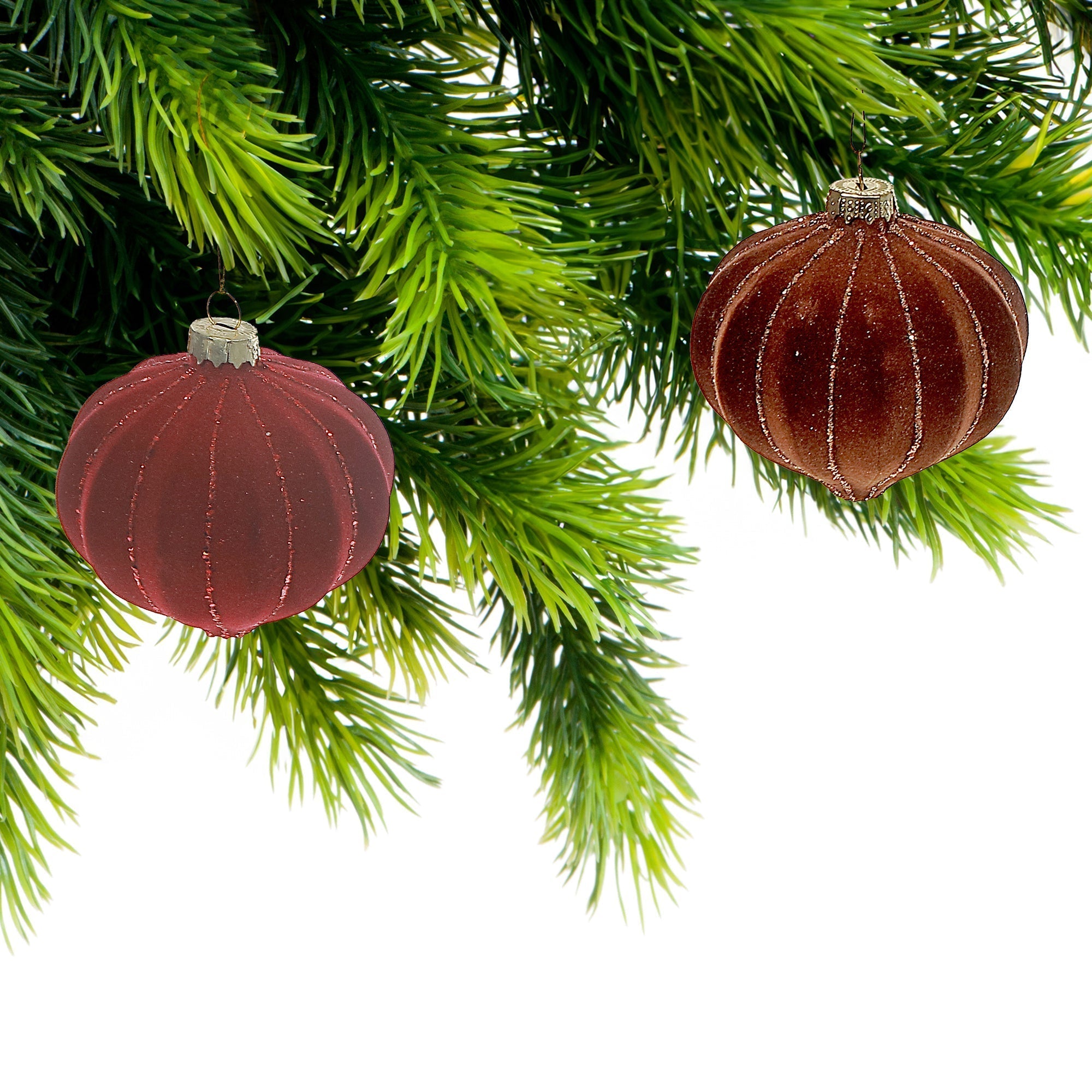 Velveteen Glass Onion Ornaments, Assorted Christmas Tree Decorations, Holiday Sparkly Glass Ornaments, Set of 12