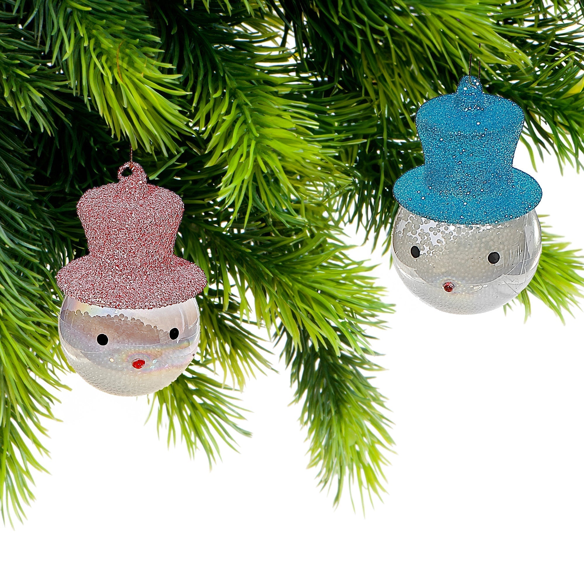 Glass Snowman Ornaments with Top Hat, Assorted Christmas Tree Decorations, Holiday Festive Ornaments, Set of 12