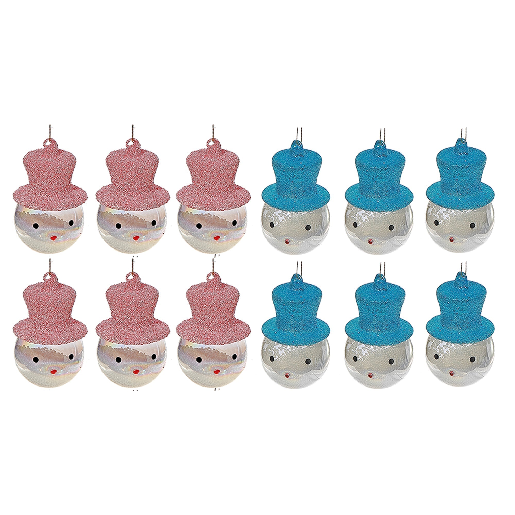 Glass Snowman Ornaments with Top Hat, Assorted Christmas Tree Decorations, Holiday Festive Ornaments, Set of 12