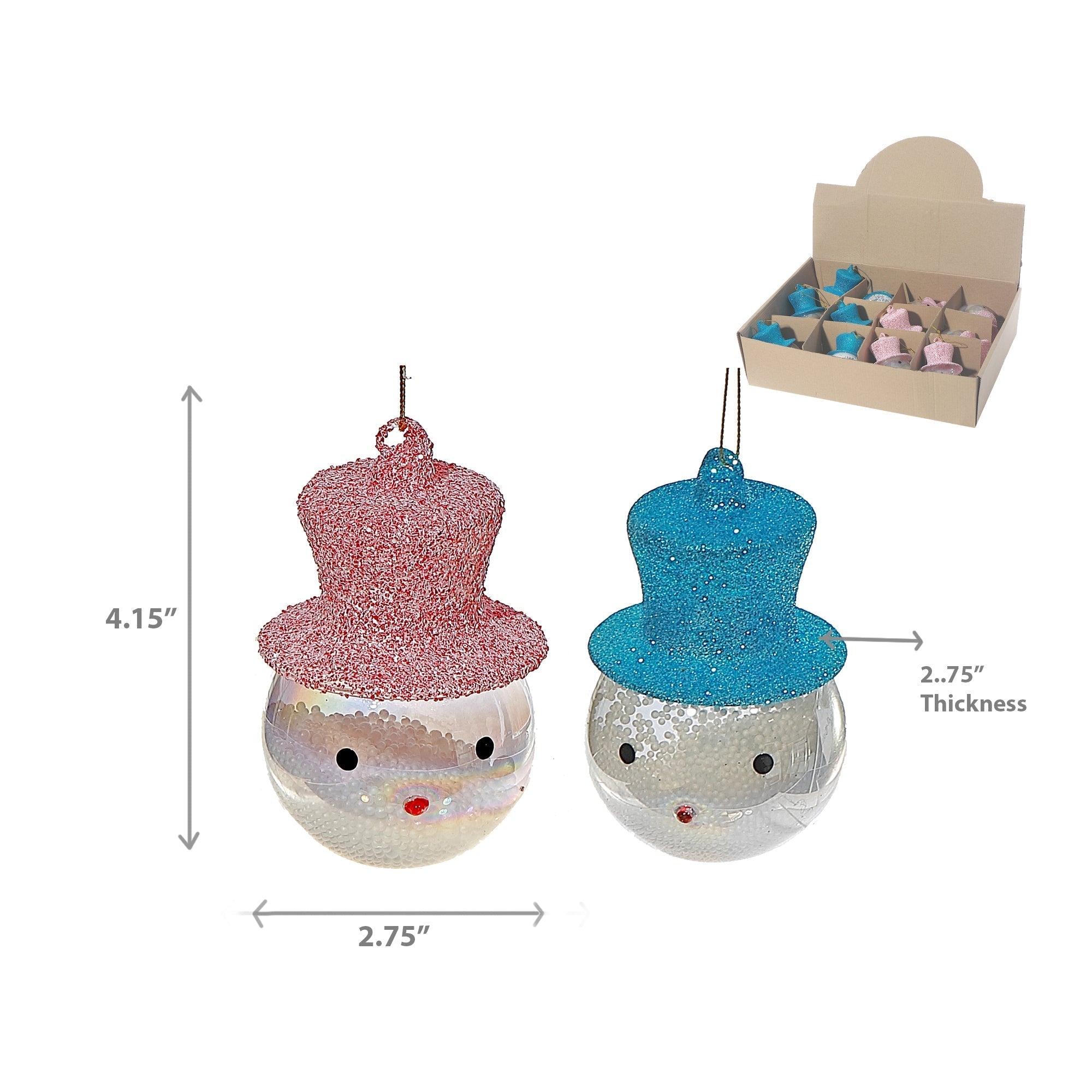 Glass Snowman Ornaments with Top Hat, Assorted Christmas Tree Decorations, Holiday Festive Ornaments, Set of 12