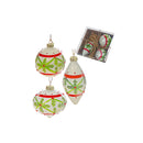 8Cm 3 Pc Glass Ornament In Gift Box (Holly)
