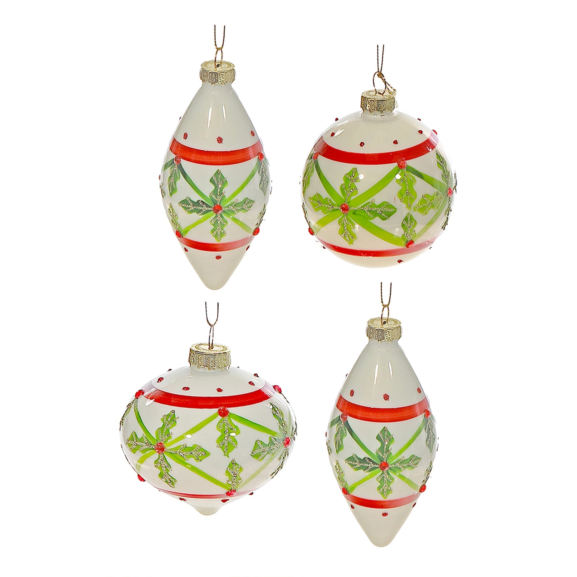 8 Centimeter Glass Ornaments in Gift Box, Holly Leaf Christmas Design, Holiday Tree Decorations, Festive Glass Ornaments, Set of 3