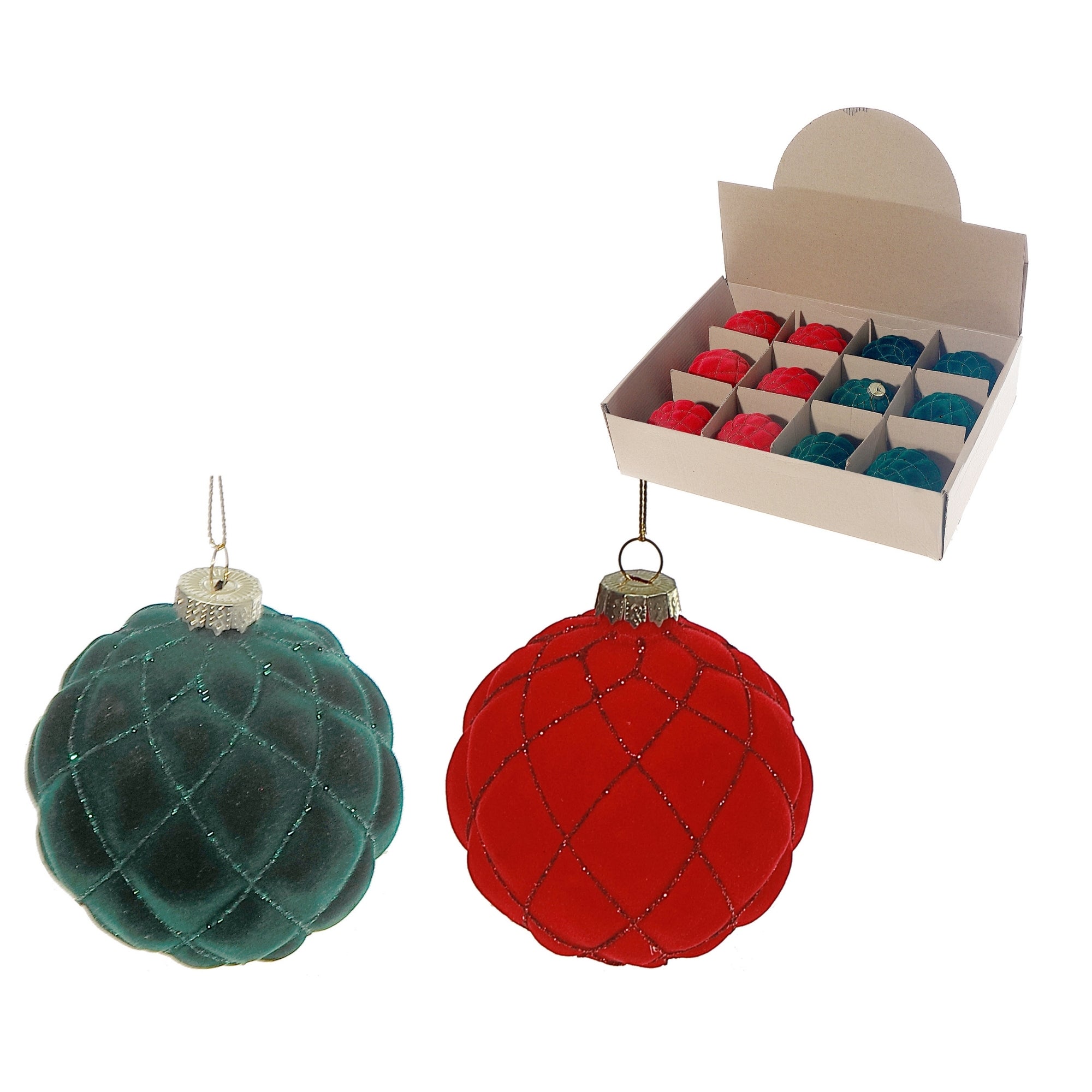 8 Centimeter Beaded Crystal Glass Ornaments in Gift Box, Holiday Christmas Tree Decorations, Sparkly Festive Ornaments, Set of 3