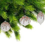 8 Centimeter Beaded Crystal Glass Ornaments in Gift Box, Holiday Christmas Tree Decorations, Sparkly Festive Ornaments, Set of 3