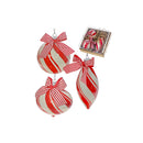 10Cm 3 Pc Glass Ornament In Gift Box (Candy Cane Stripe)