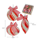 10Cm 3 Pc Glass Ornament In Gift Box (Candy Cane Stripe)