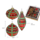 10Cm 3 Pc Glass Ornament In Gift Box (Plaid)