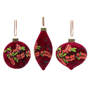 10cm 3 Piece Glass Ornaments in Gift Box Embroidered Velvet, Storage Box, Holiday Decor
