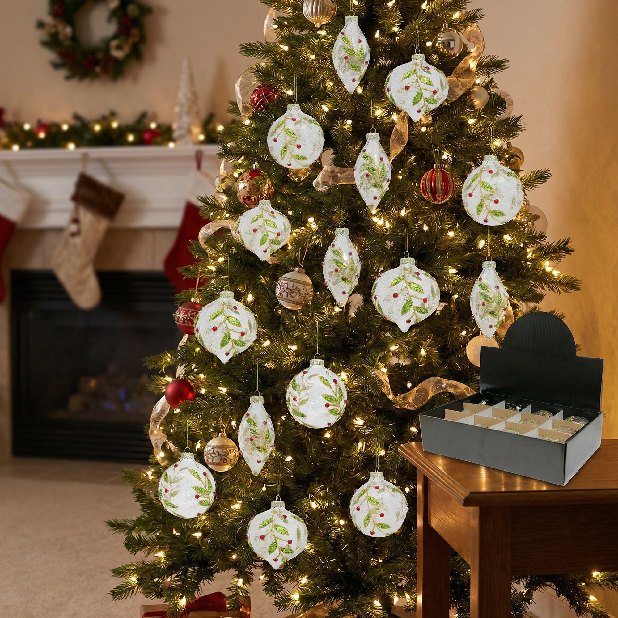 Glitter Holly Berries Glass Ornament Assorted, Christmas, Ornament, Holiday Decor- Set of 12