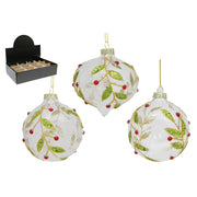 Glitter Holly Berries Glass Ornament Assorted, Christmas, Ornament, Holiday Decor- Set of 12
