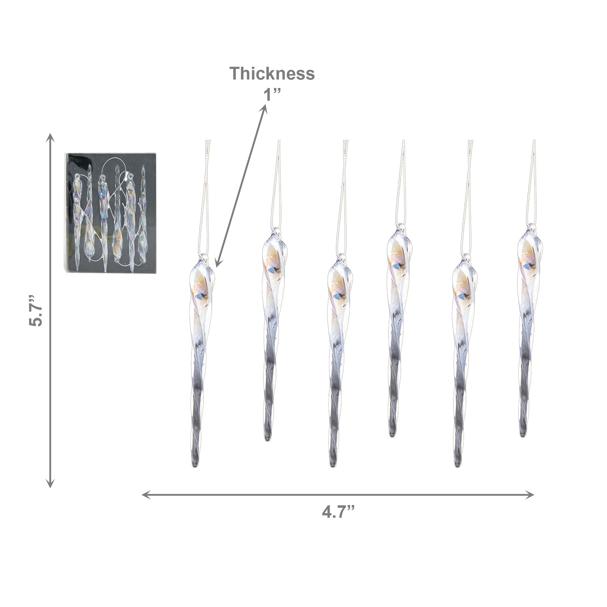 6 Piece Icicle Glass Ornament in Gift Box, Ornament, Holiday Decor