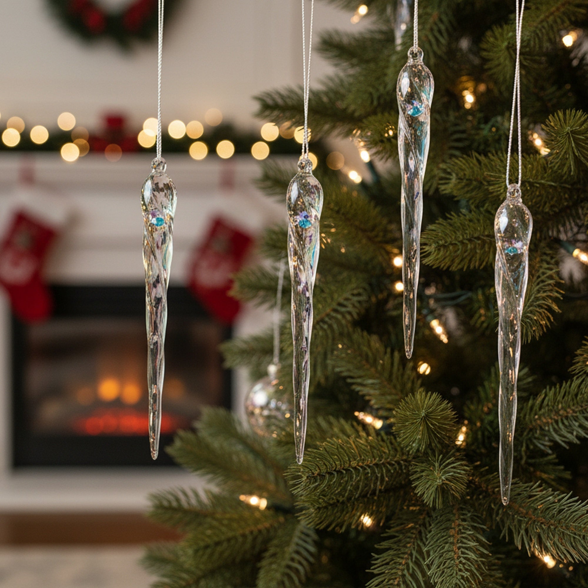 6 Piece Icicle Glass Ornament in Gift Box, Ornament, Holiday Decor