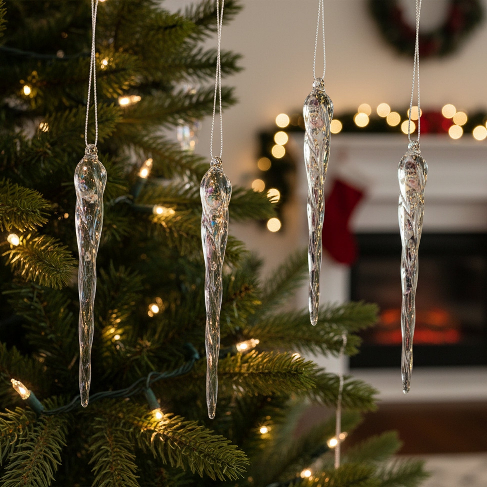 6 Piece Icicle Glass Ornament in Gift Box, Ornament, Holiday Decor