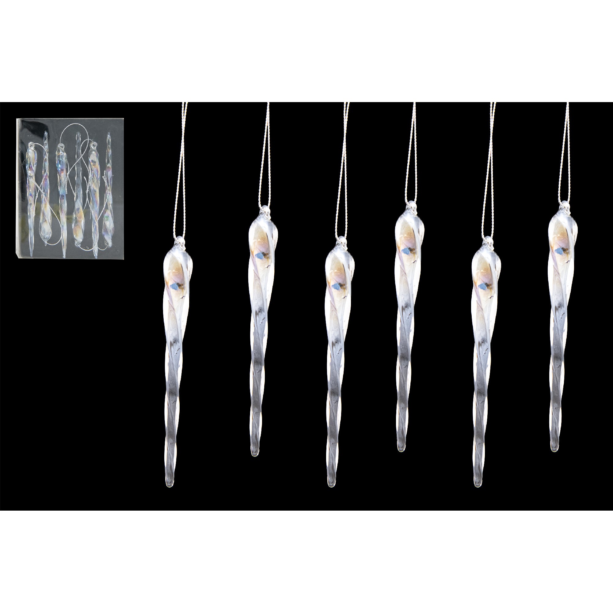 6 Piece Icicle Glass Ornament in Gift Box, Ornament, Holiday Decor