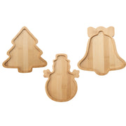 Bamboo Serving Tray Assorted Bell/Tree/Snowman, Christmas, Serving Tray, Holiday Decor- Set of 3