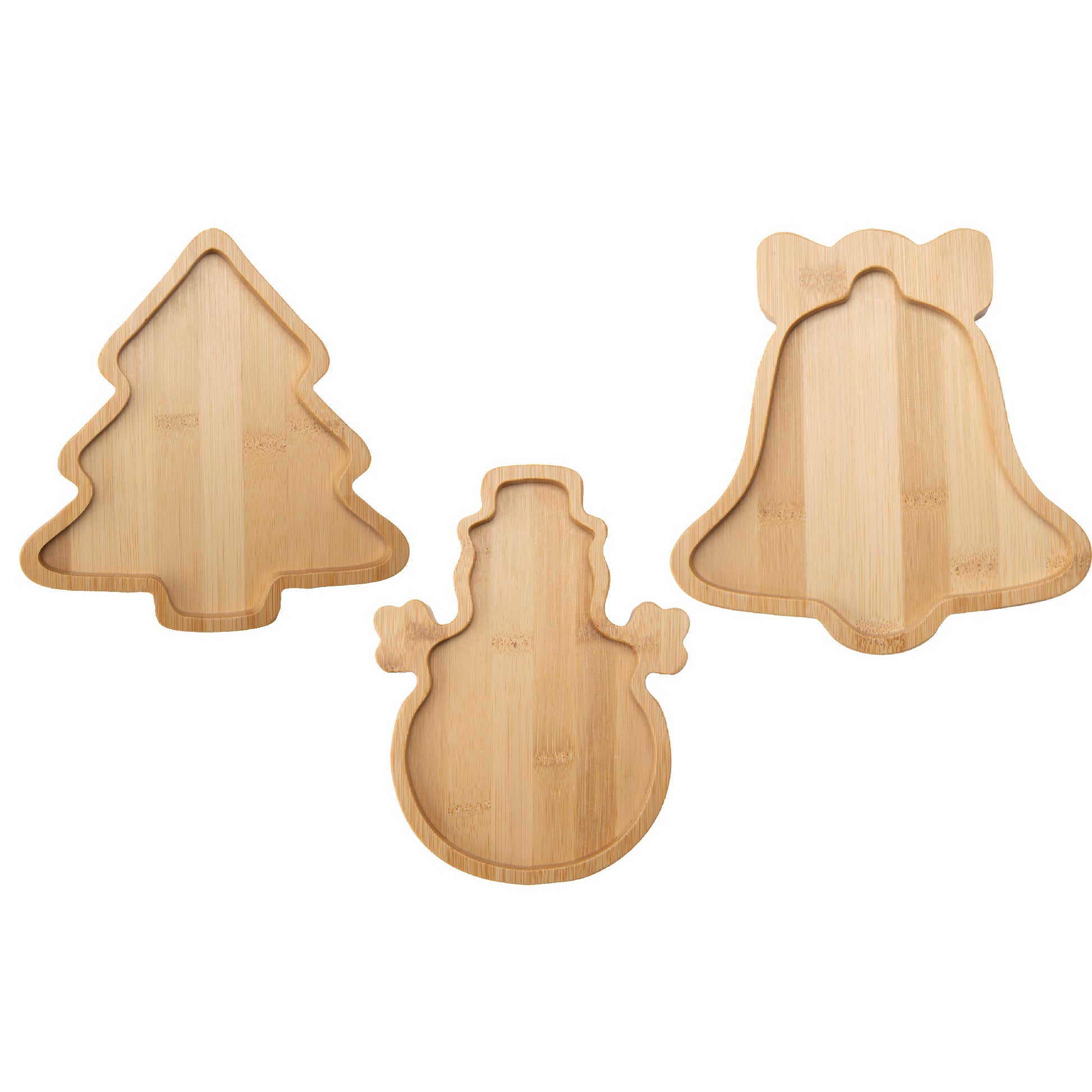 Bamboo Serving Tray Assorted Bell/Tree/Snowman, Christmas, Serving Tray, Holiday Decor- Set of 3