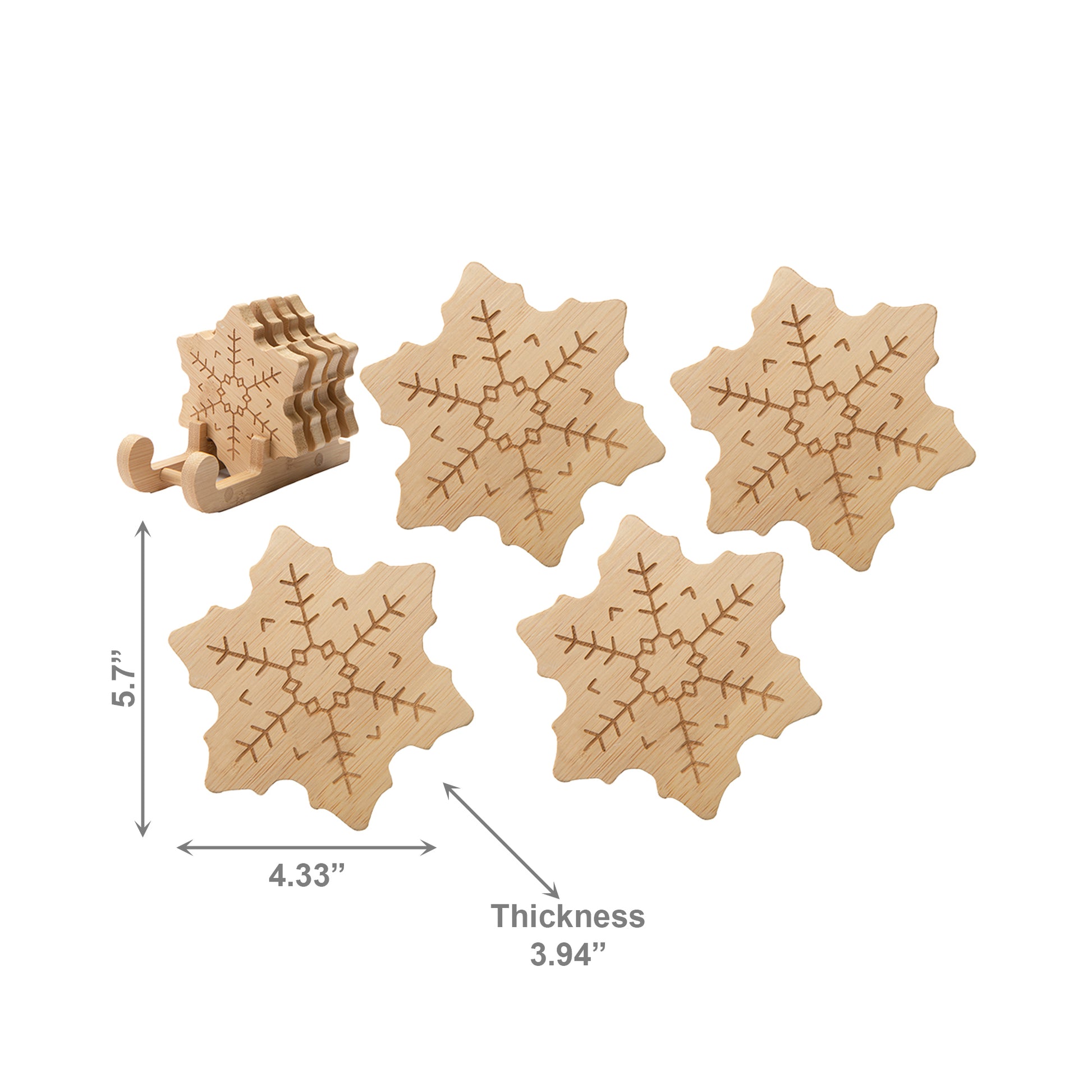 Bamboo Coaster Set 4 Piece Snowflake, Christmas, Coaster Set, Holiday Decor