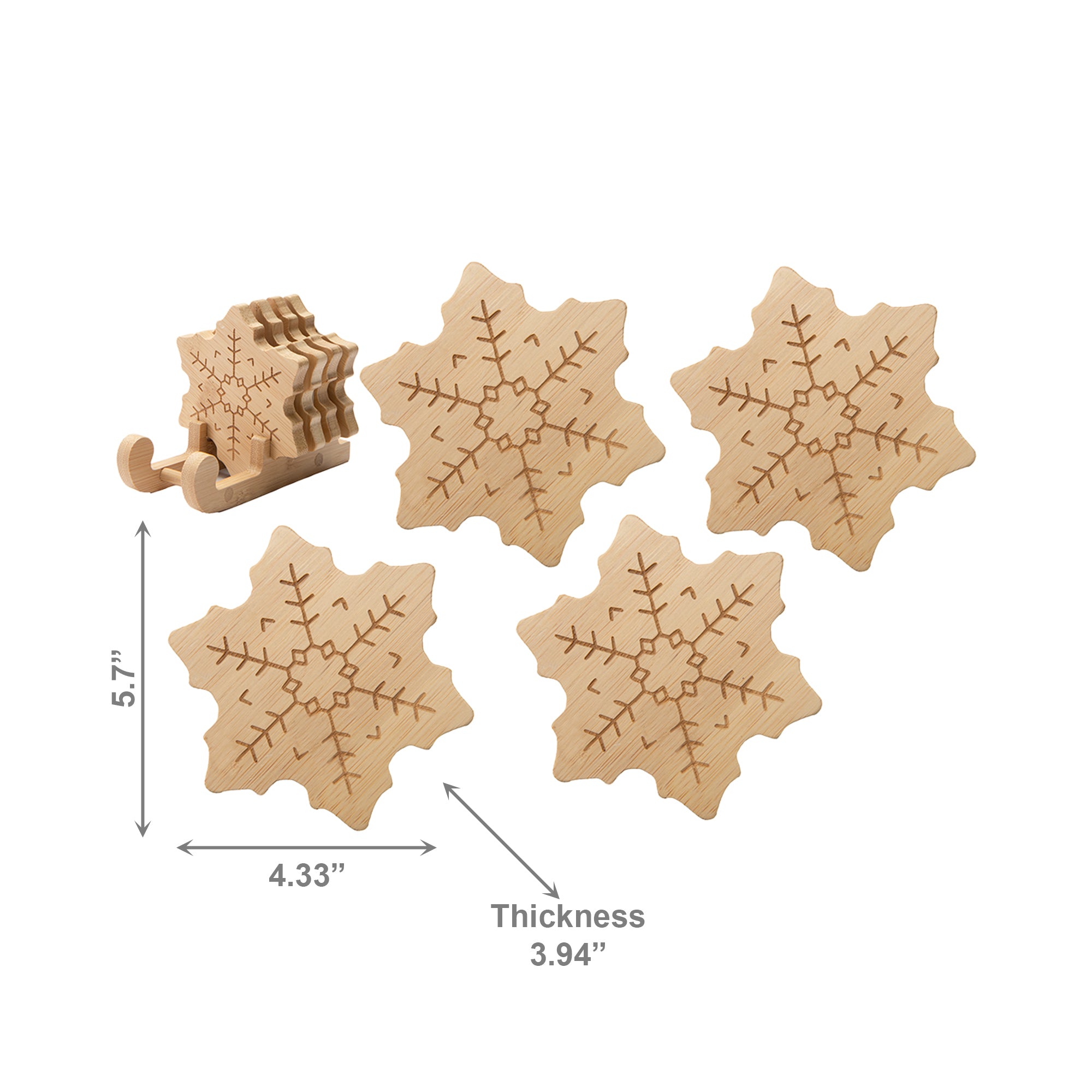 Bamboo Coaster Set 4 Piece Snowflake, Christmas, Coaster Set, Holiday Decor