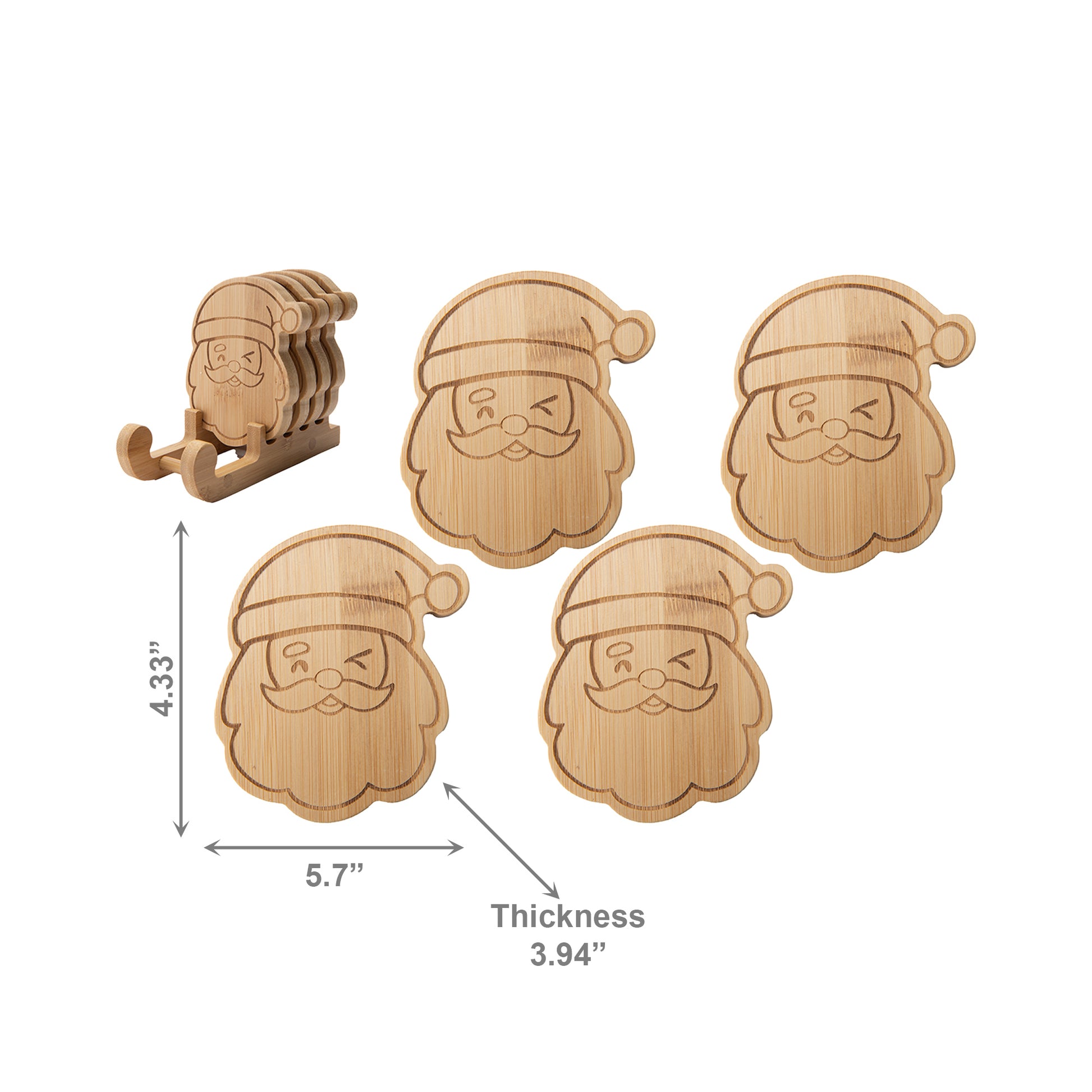 Bamboo Coaster Set 4 Piece Santa, Christmas, Coaster Set, Holiday Decor