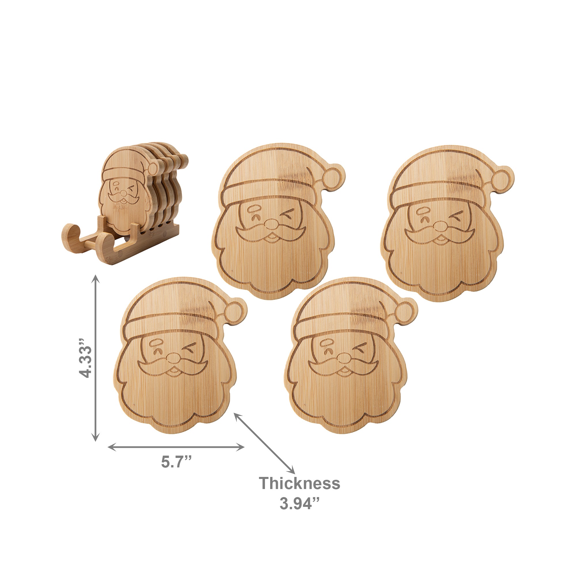 Bamboo Coaster Set 4 Piece Santa, Christmas, Coaster Set, Holiday Decor