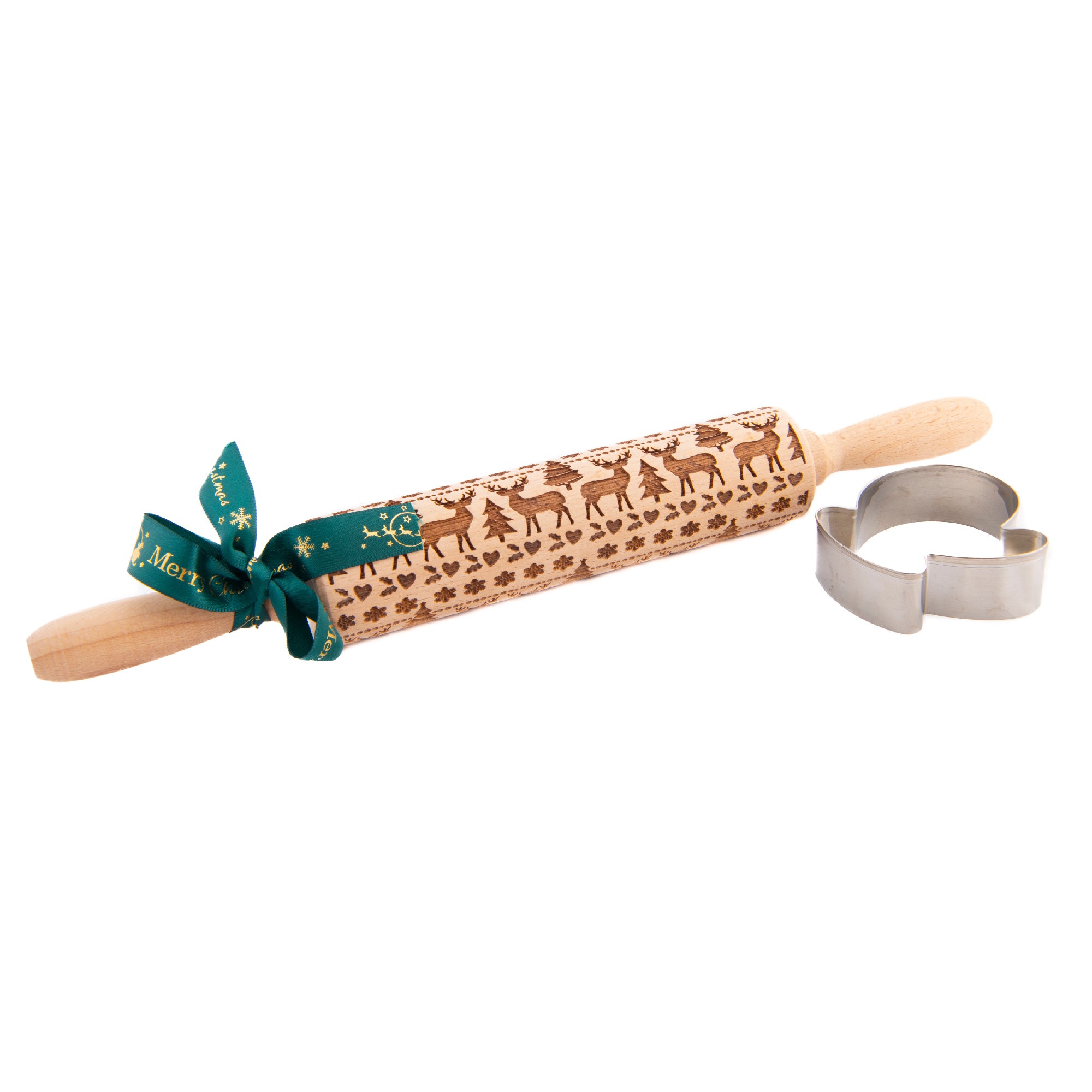 Xmas Baking Set Mitten Cutter and Rolling Pin 2 Piece, Holiday Decor