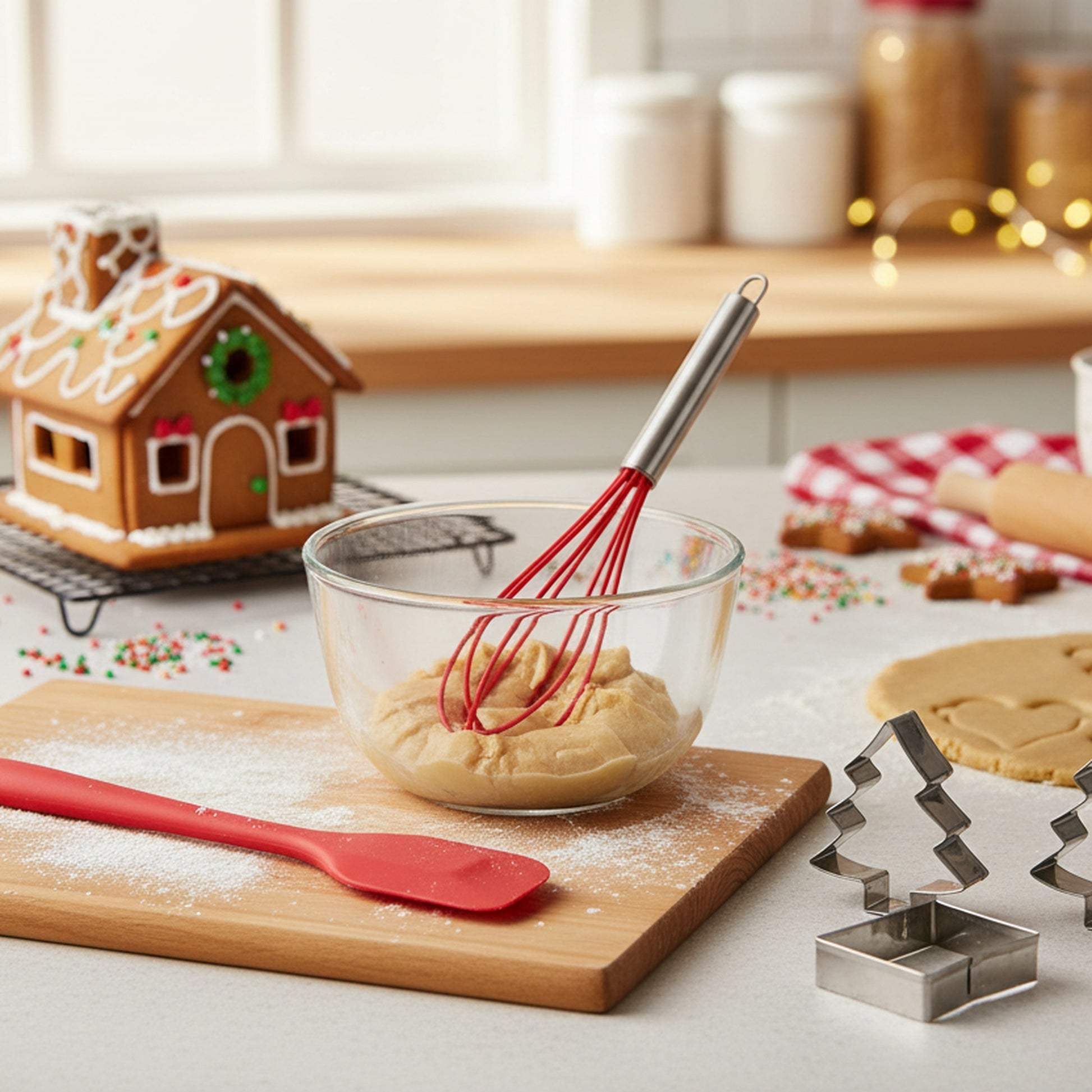 Christmas Baking Set Santa Cutter, Spatula, Rolling Pin 5 Piece, Christmas, Holiday Decor