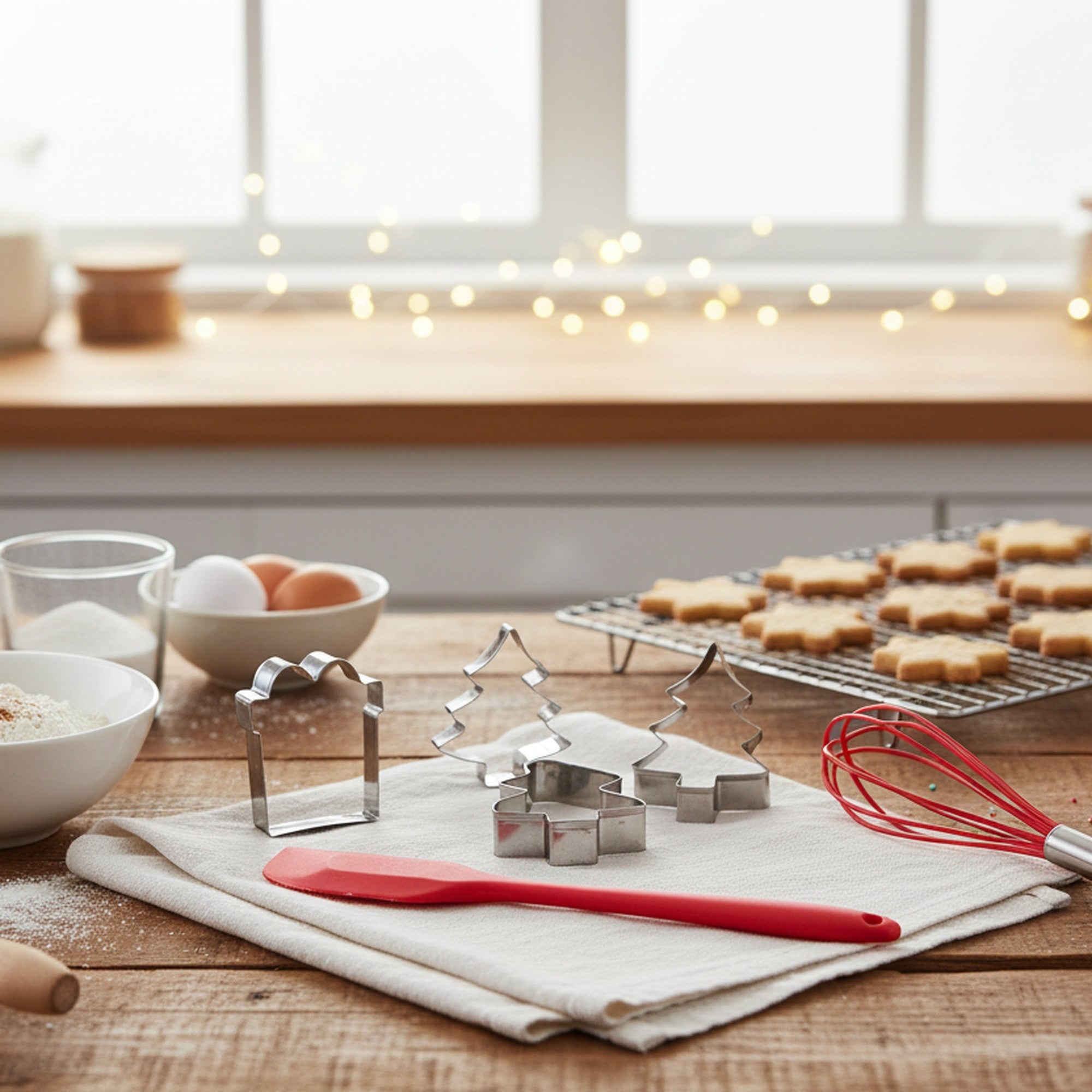 Christmas Baking Set Santa Cutter, Spatula, Rolling Pin 5 Piece, Christmas, Holiday Decor