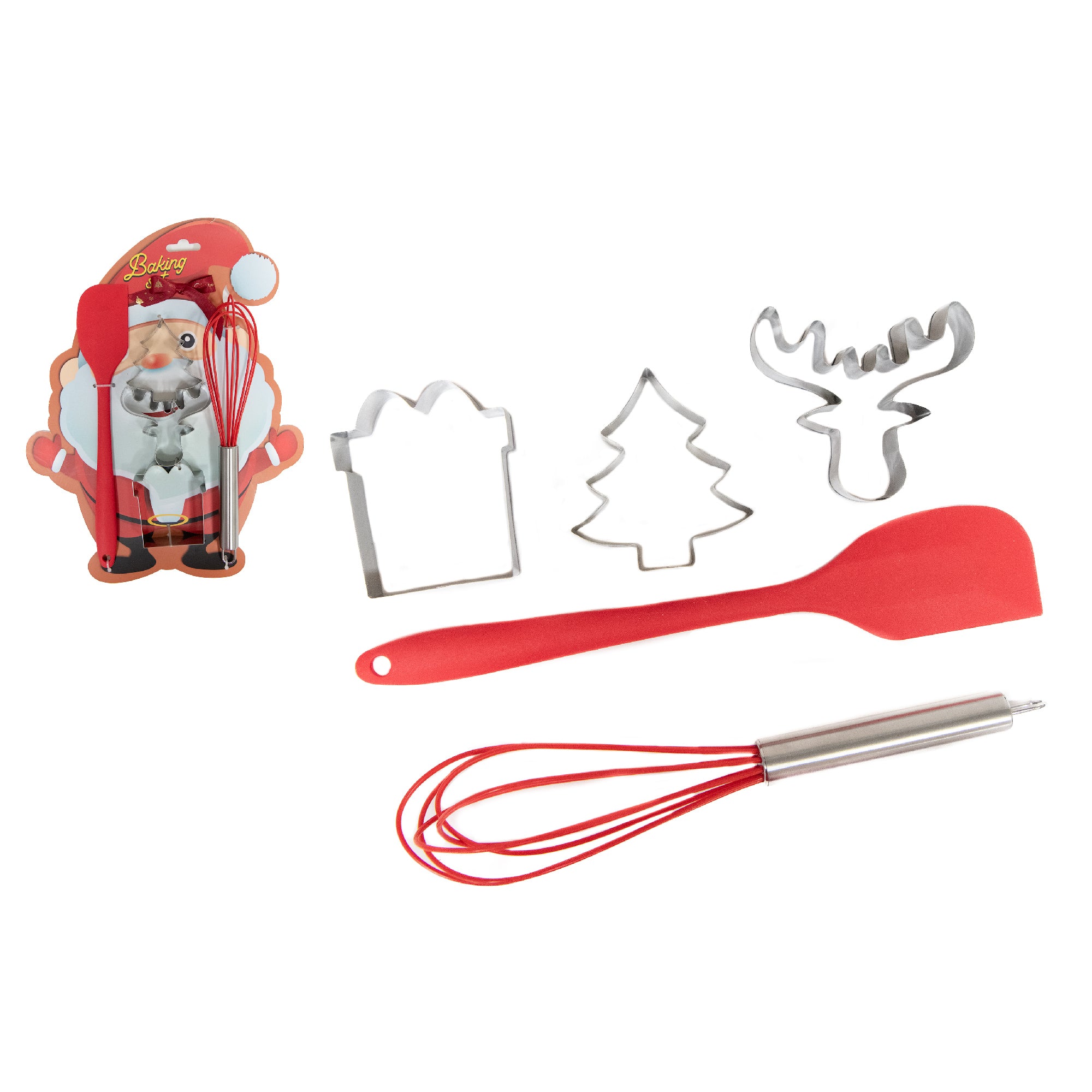 Christmas Baking Set Santa Cutter, Spatula, Rolling Pin 5 Piece, Christmas, Holiday Decor