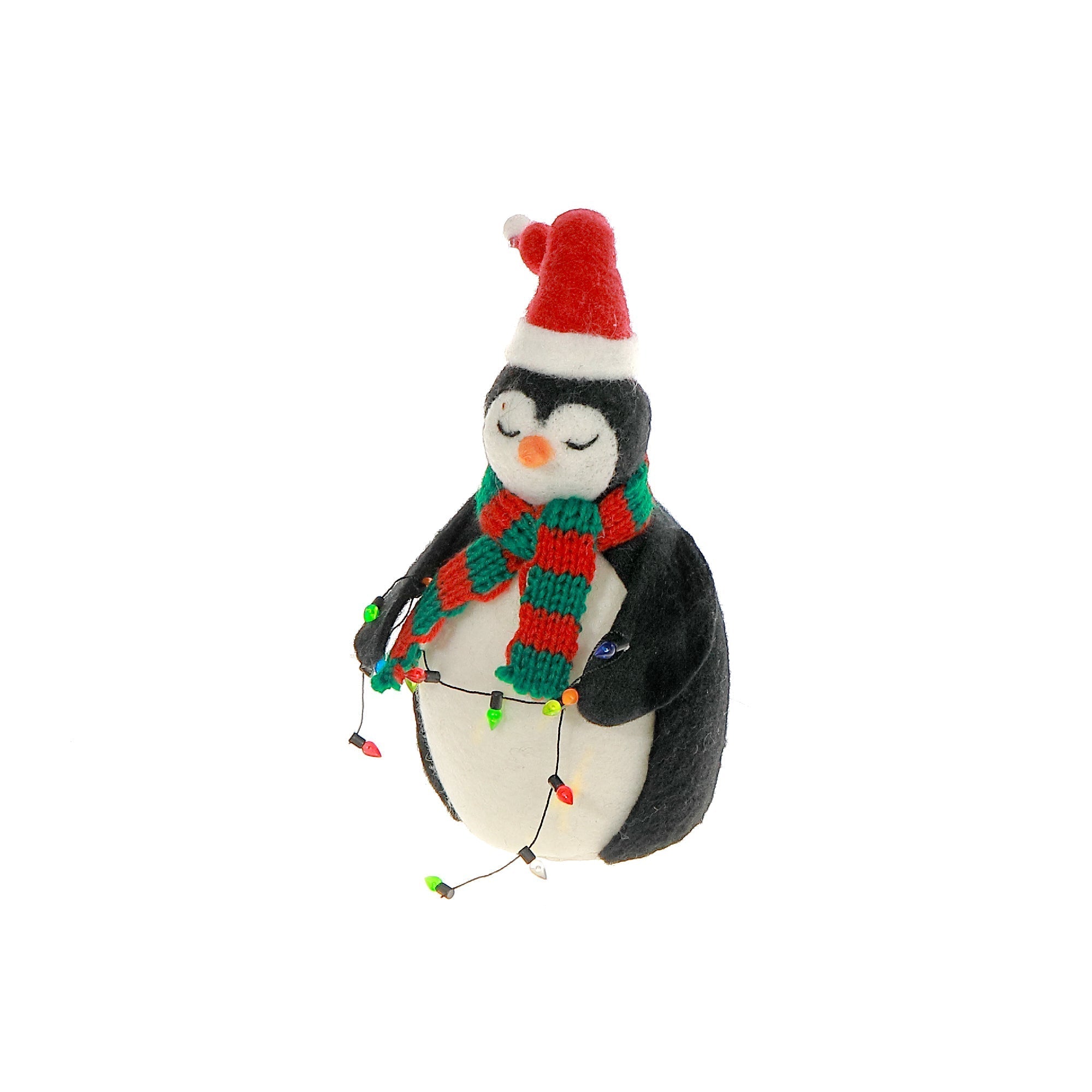 LED Wool Lit Penguin – Christmas Tabletop Decoration, Holiday Figurine, Festive Winter Accent