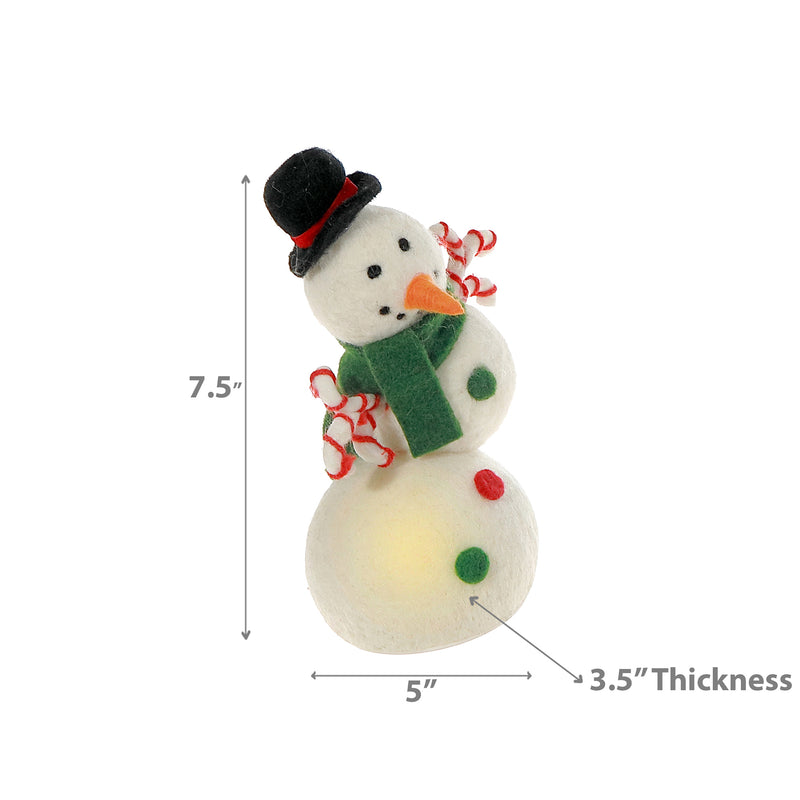Led Wool Lit Snowman With Candy Cane Hands