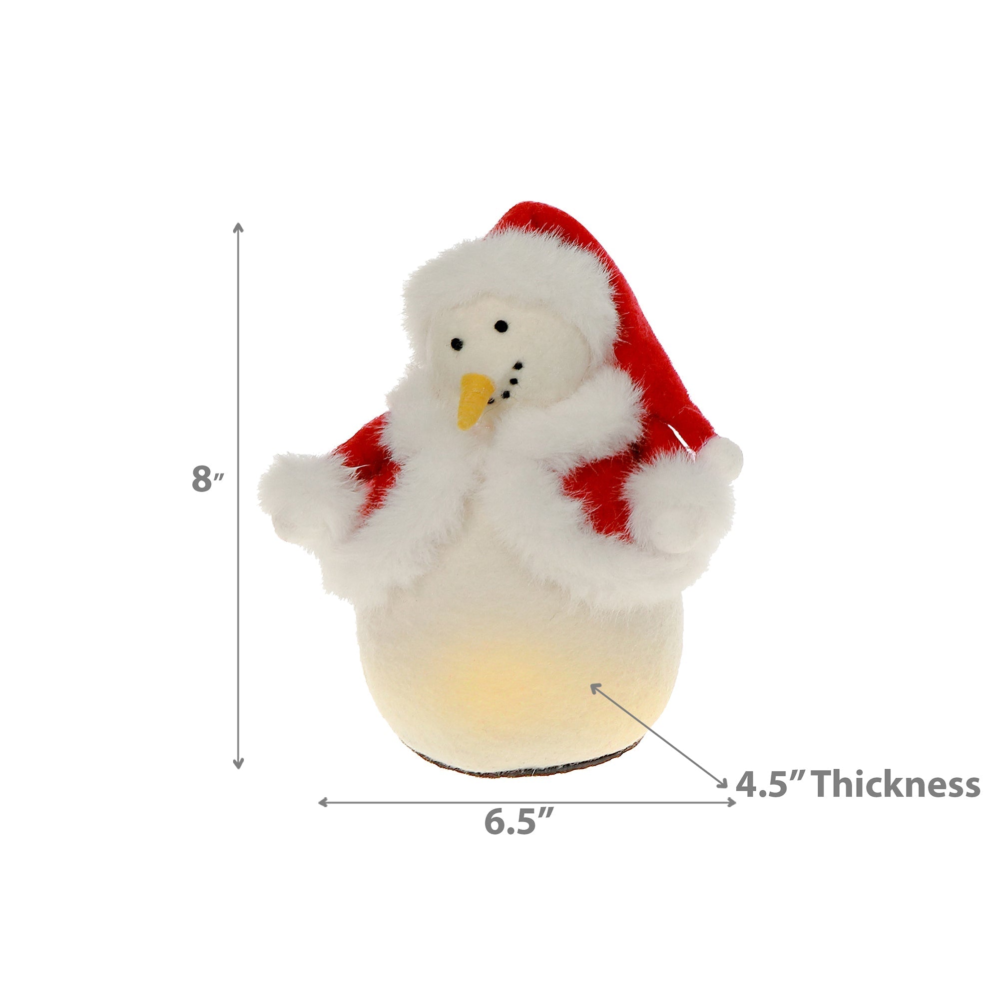 LED Wool Lit Snowman in Santa Outfit – Christmas Tabletop Decoration, Holiday Figurine, Festive Winter Accent