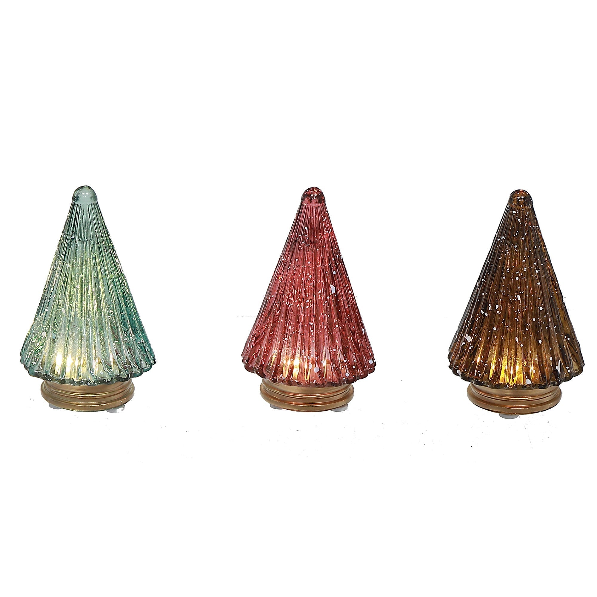 3.62" LED Glass Cone Tree Christmas Decor Set of 3 – Holiday Table Accent