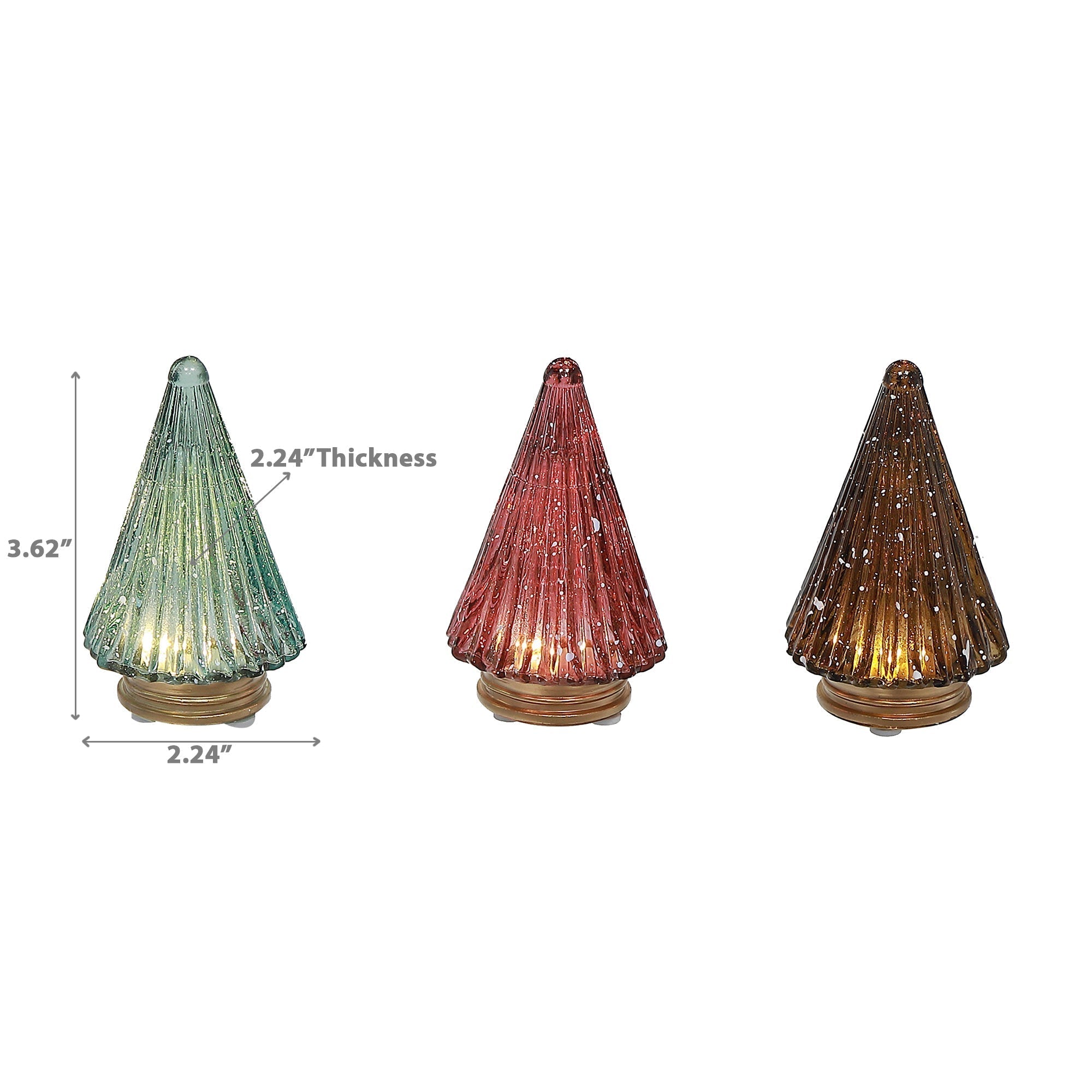 3.62" LED Glass Cone Tree Christmas Decor Set of 3 – Holiday Table Accent