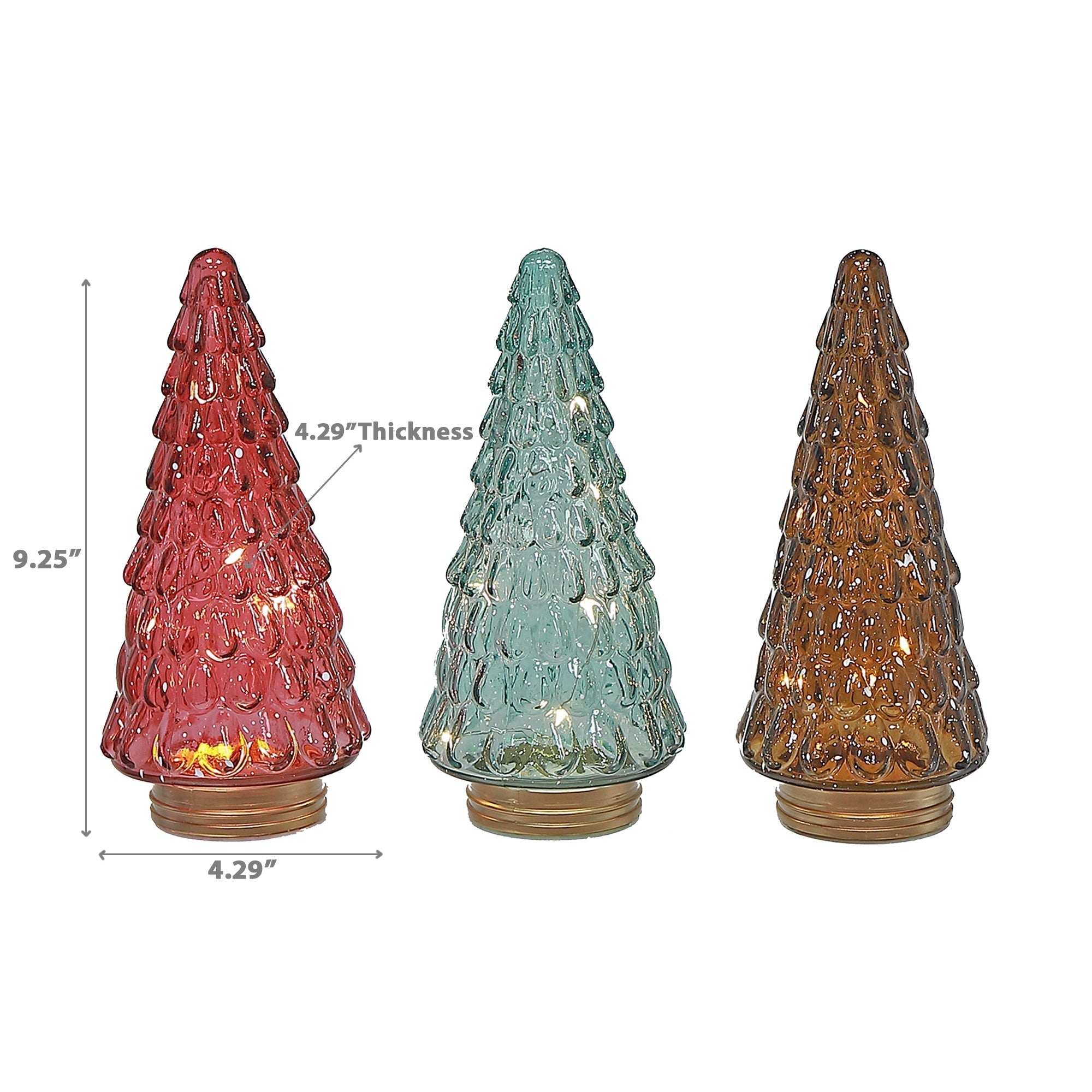 9.25" LED Glass Christmas Tree Decor Set of 3 – Holiday Table Accent