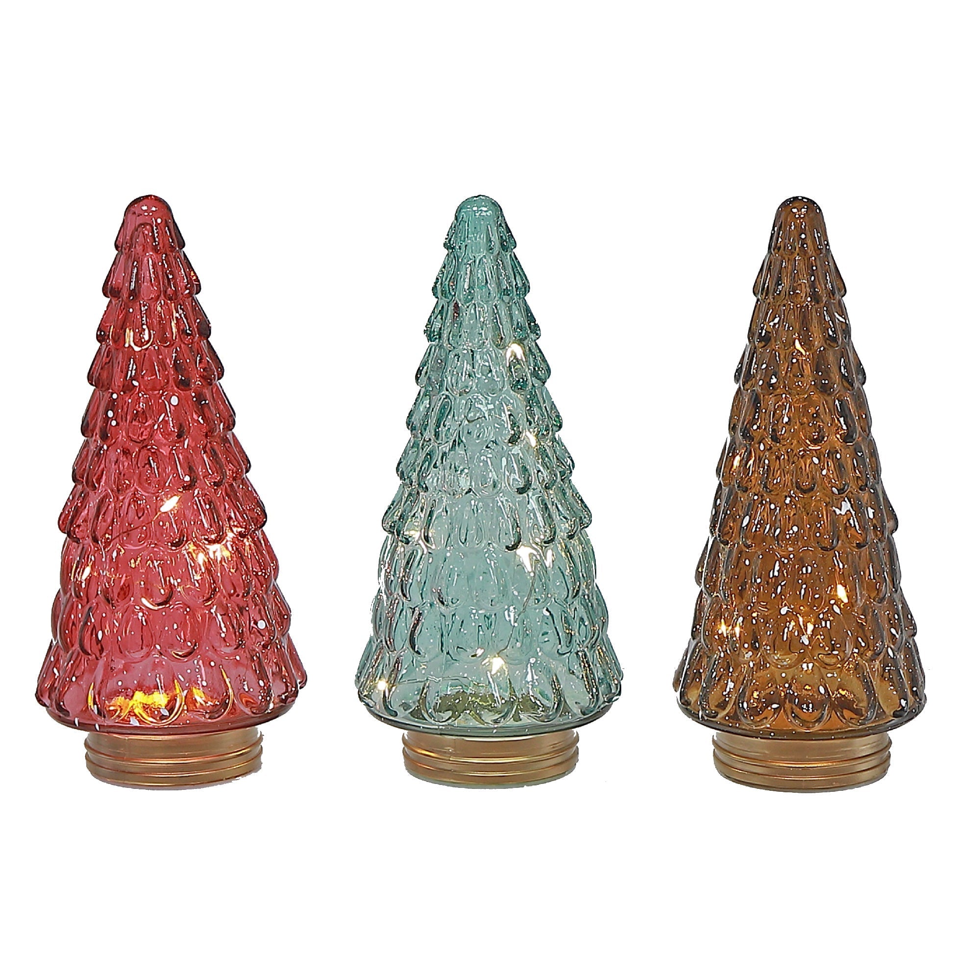 9.25" LED Glass Christmas Tree Decor Set of 3 – Holiday Table Accent