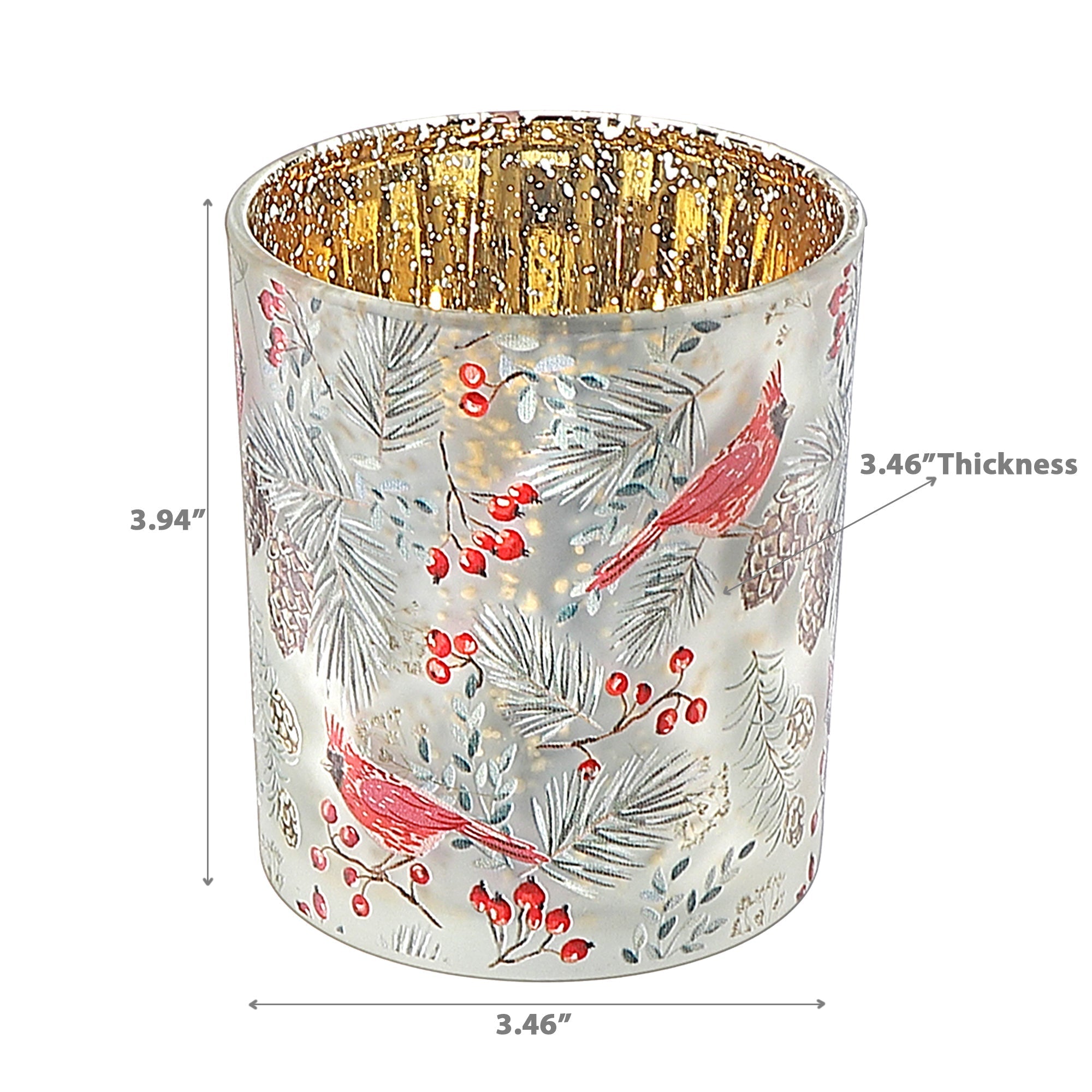 Glass Cardinal Candle Holder, Christmas Bird Candleholder Decor Large - Set Of 2