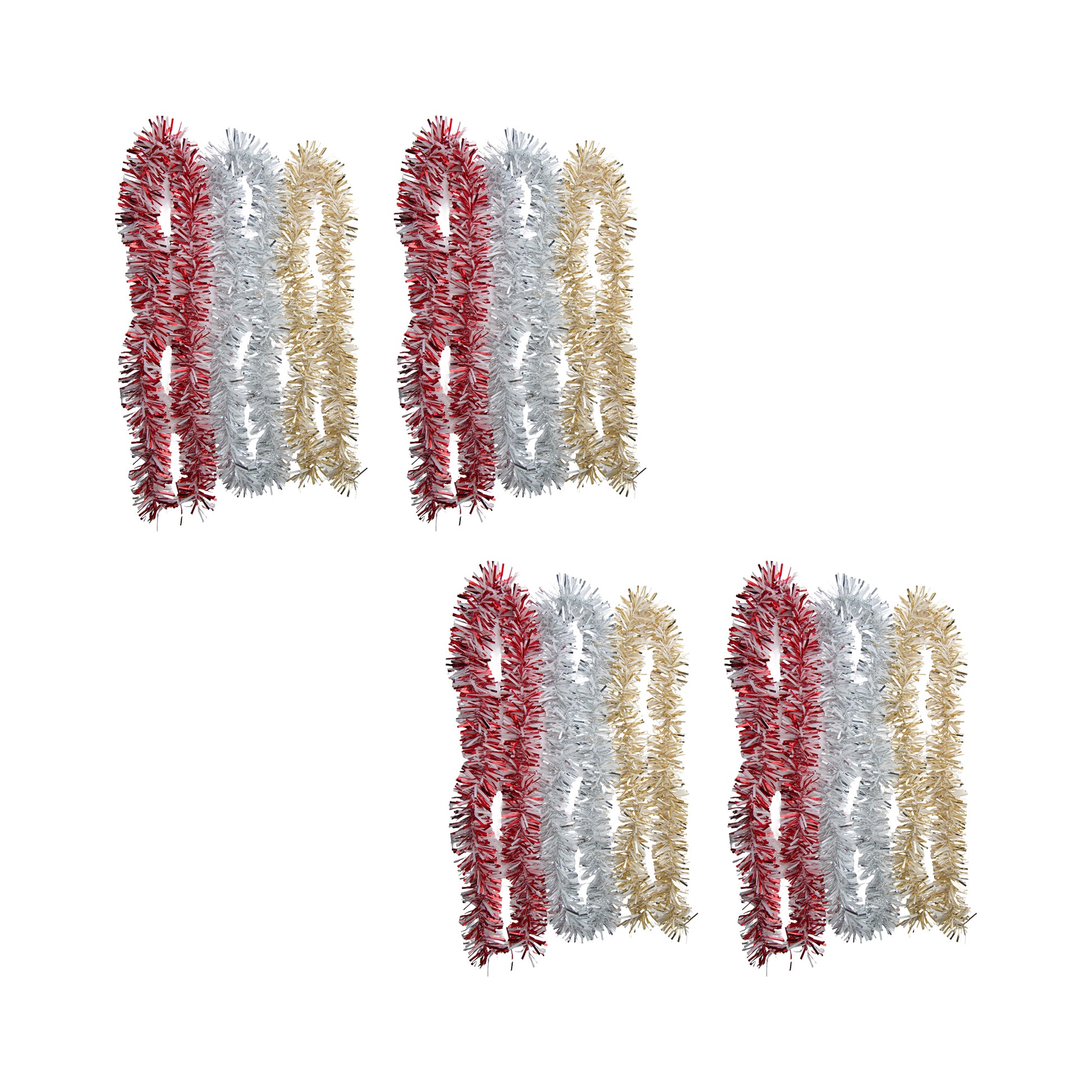 2m White and Metallic Tinsel Garland Assorted, Garland, Holiday Decor- Set of 12