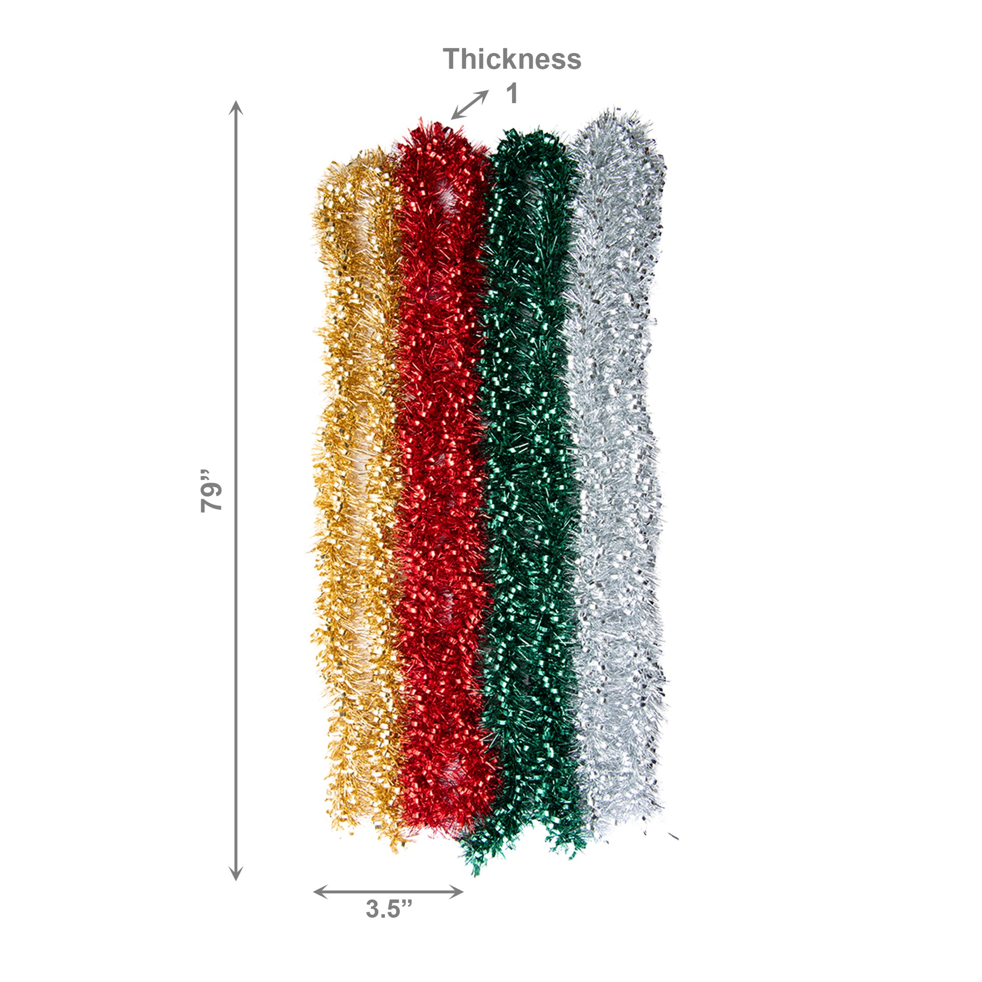 2m Mixed Cut Metallic Tinsel Garland Assorted, Garland, Holiday Decor- Set of 12